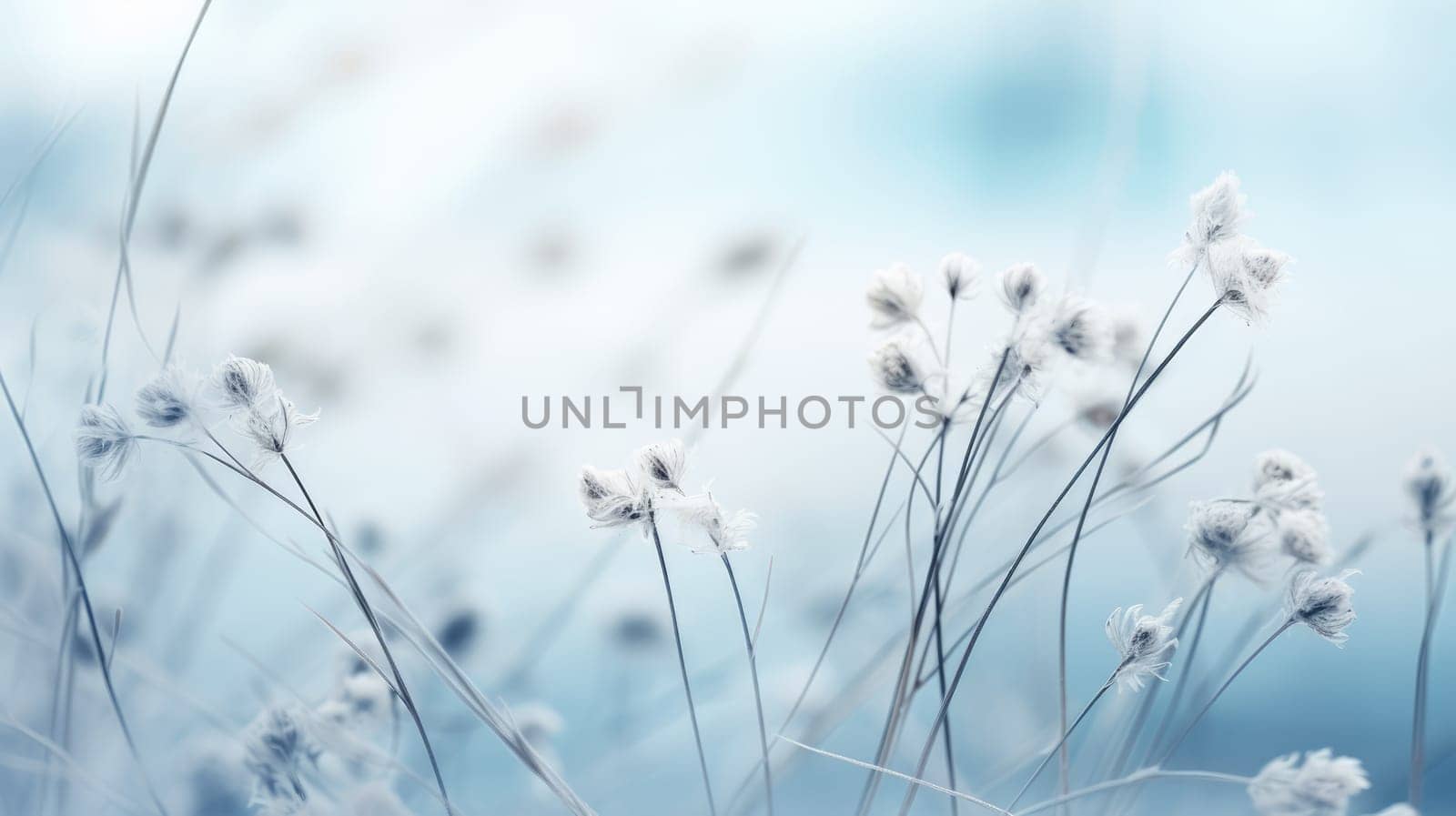 Winter nature snowfall background with copy space. Blurred winter forest AI