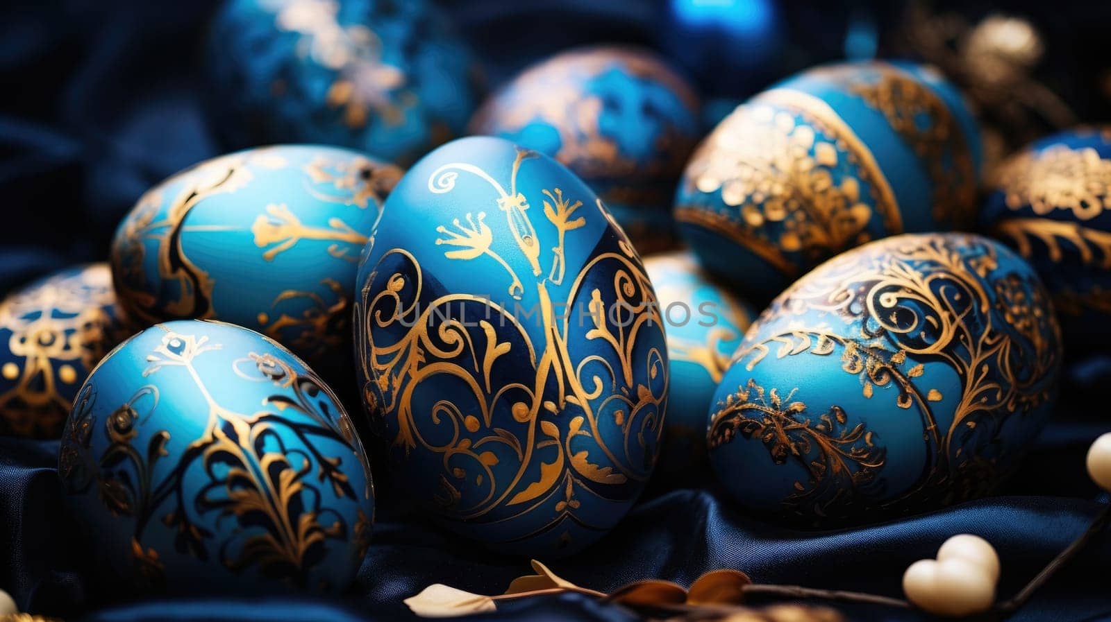 Beautiful easter eggs gold and blue AI