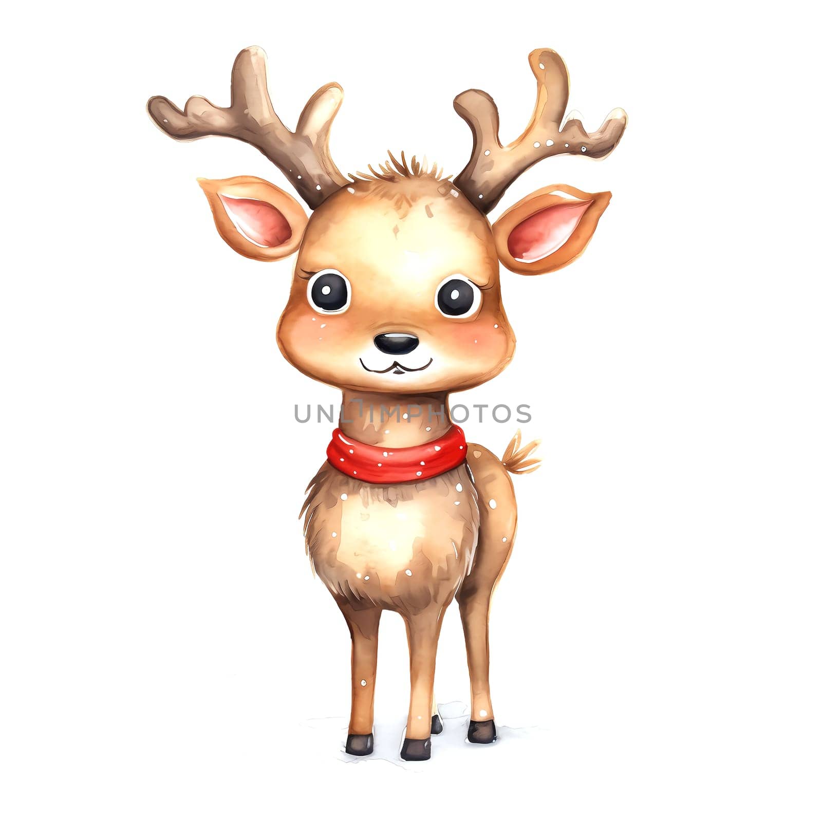 Watercolor Christmas Deer. Clipart is a great choice for creating cards, invitations, party supplies and decorations. AI generated.