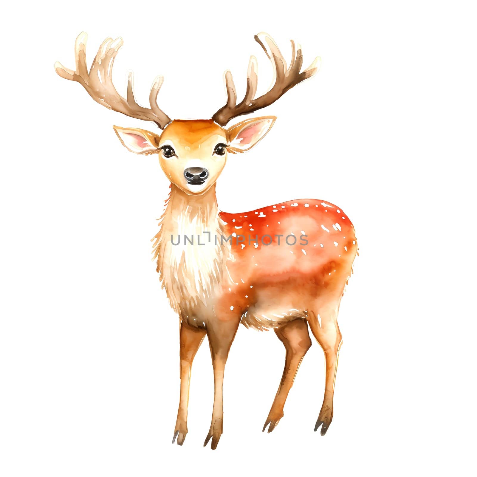 Watercolor Christmas Deer. Clipart. AI generated. by AndreyKENO