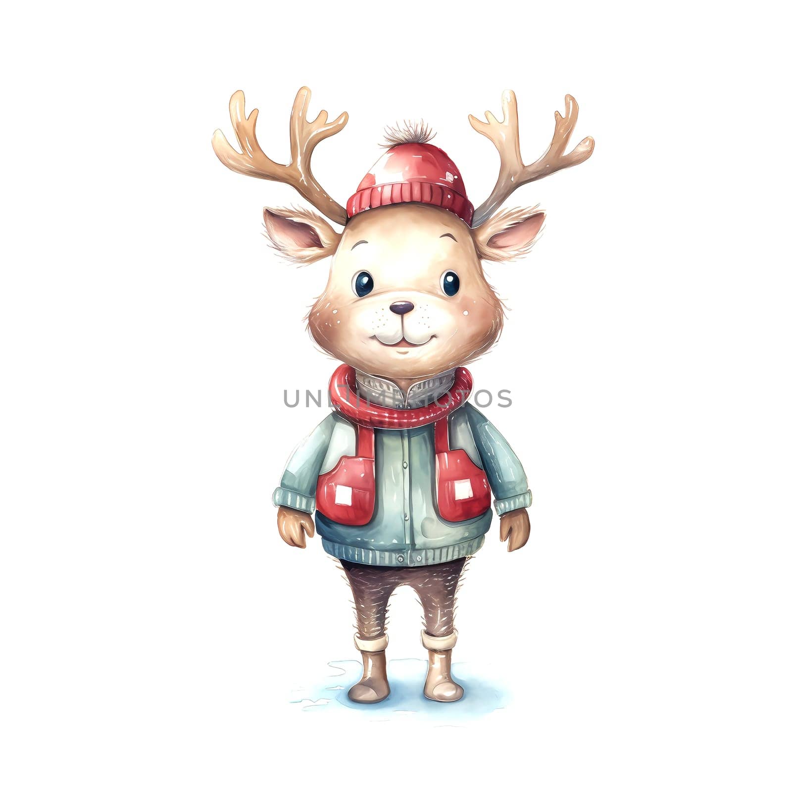 Watercolor Christmas Deer. Clipart. AI generated. by AndreyKENO