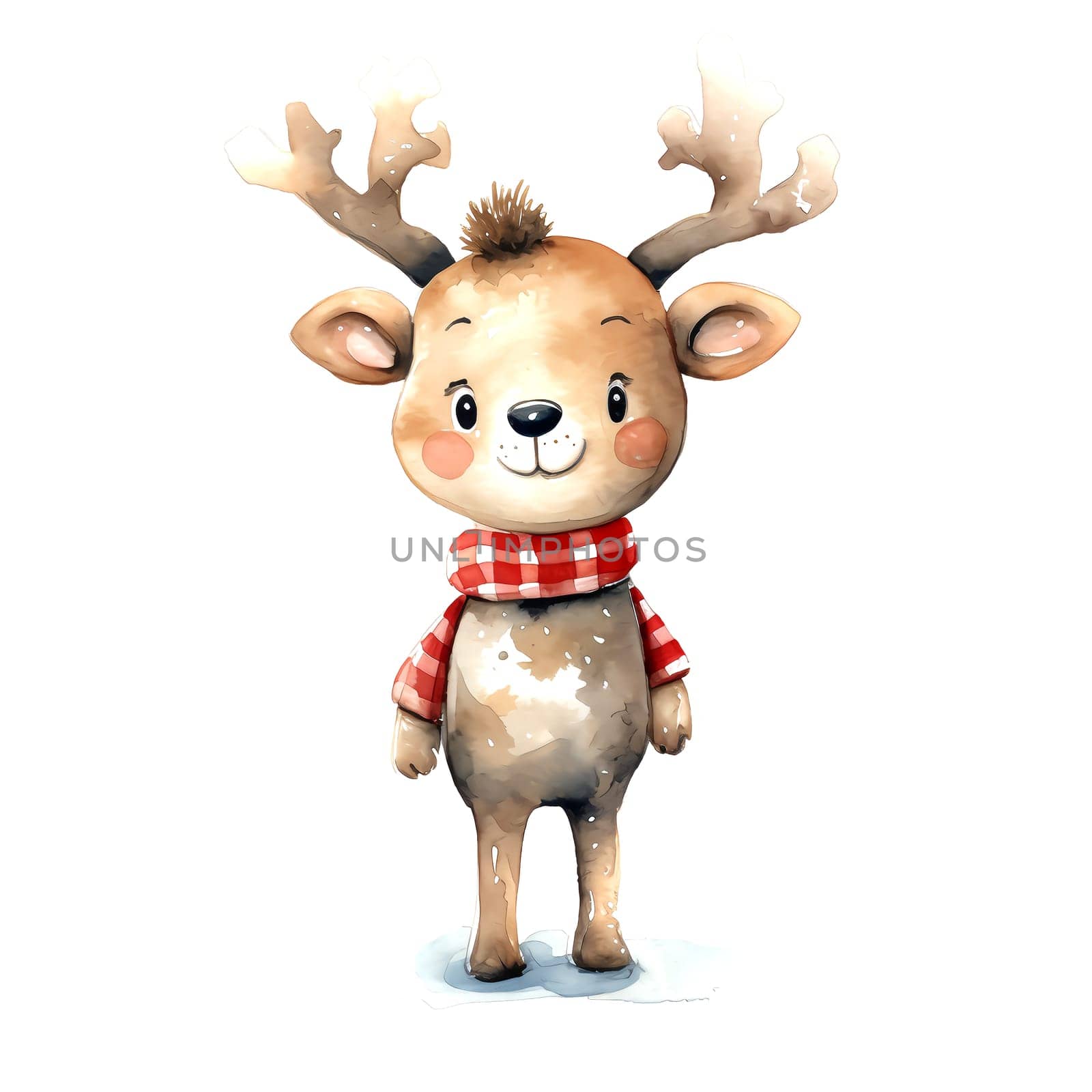 Watercolor Christmas Deer. Clipart is a great choice for creating cards, invitations, party supplies and decorations. AI generated.