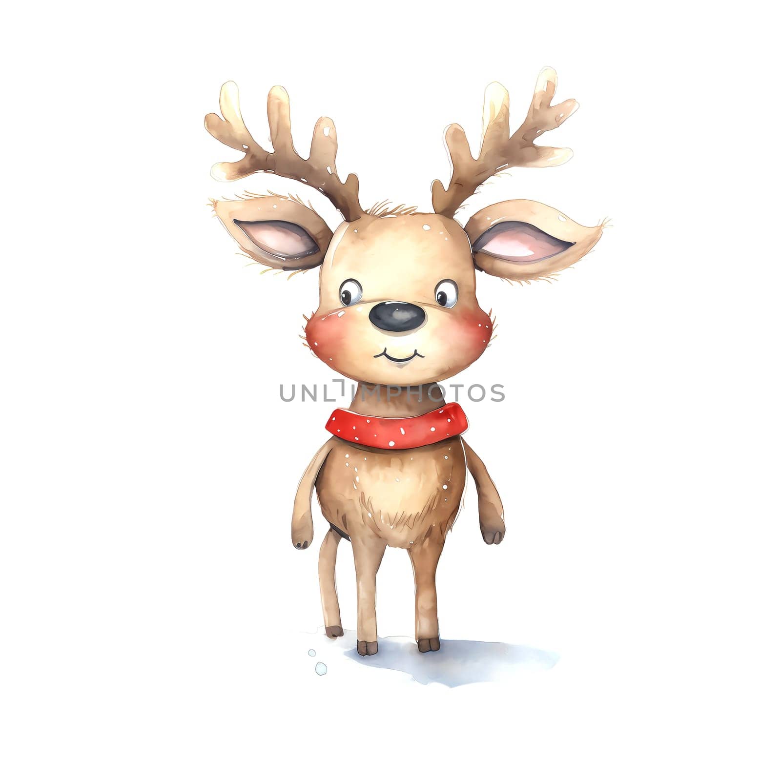 Watercolor Christmas Deer. Clipart is a great choice for creating cards, invitations, party supplies and decorations. AI generated.