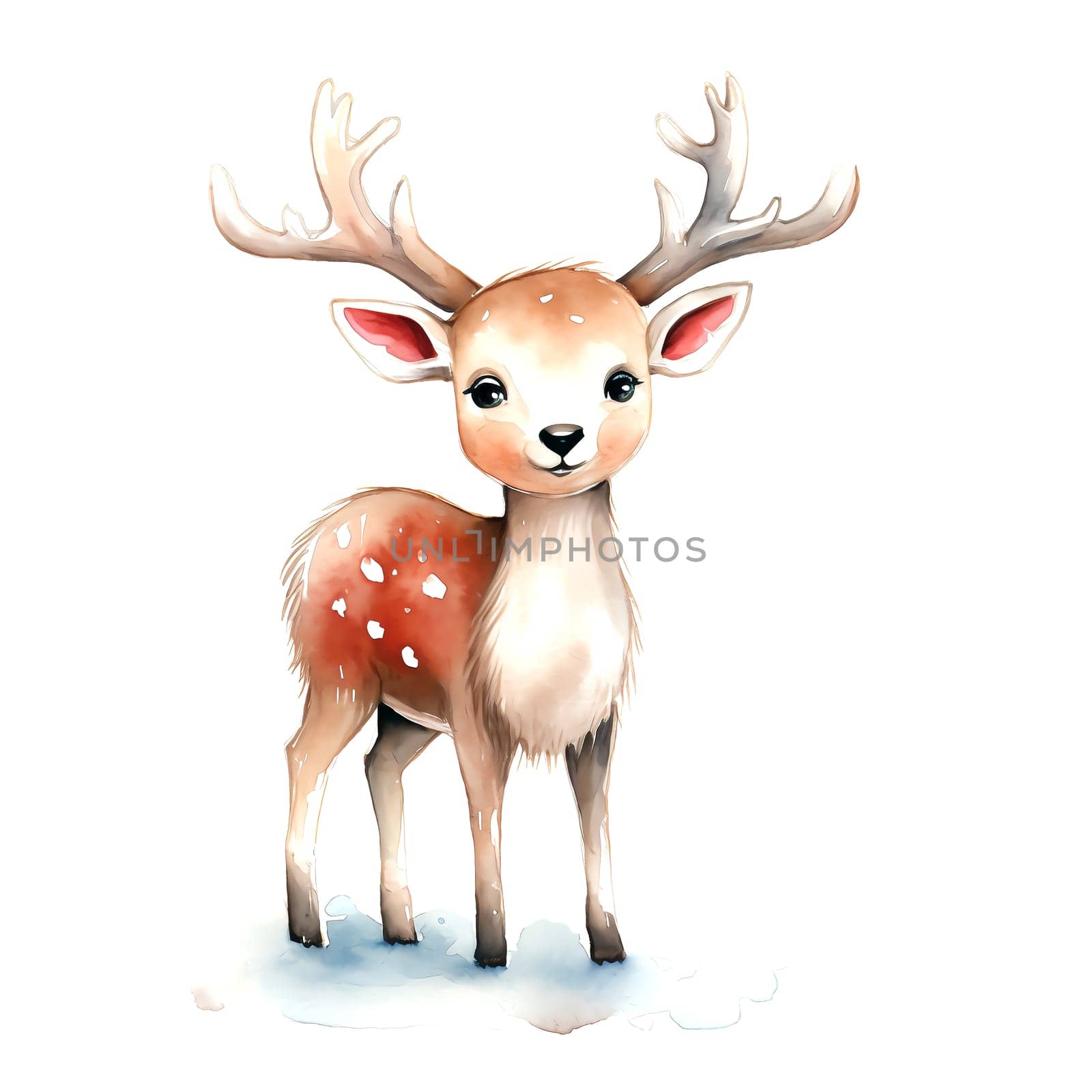 Watercolor Christmas Deer. Clipart. AI generated. by AndreyKENO