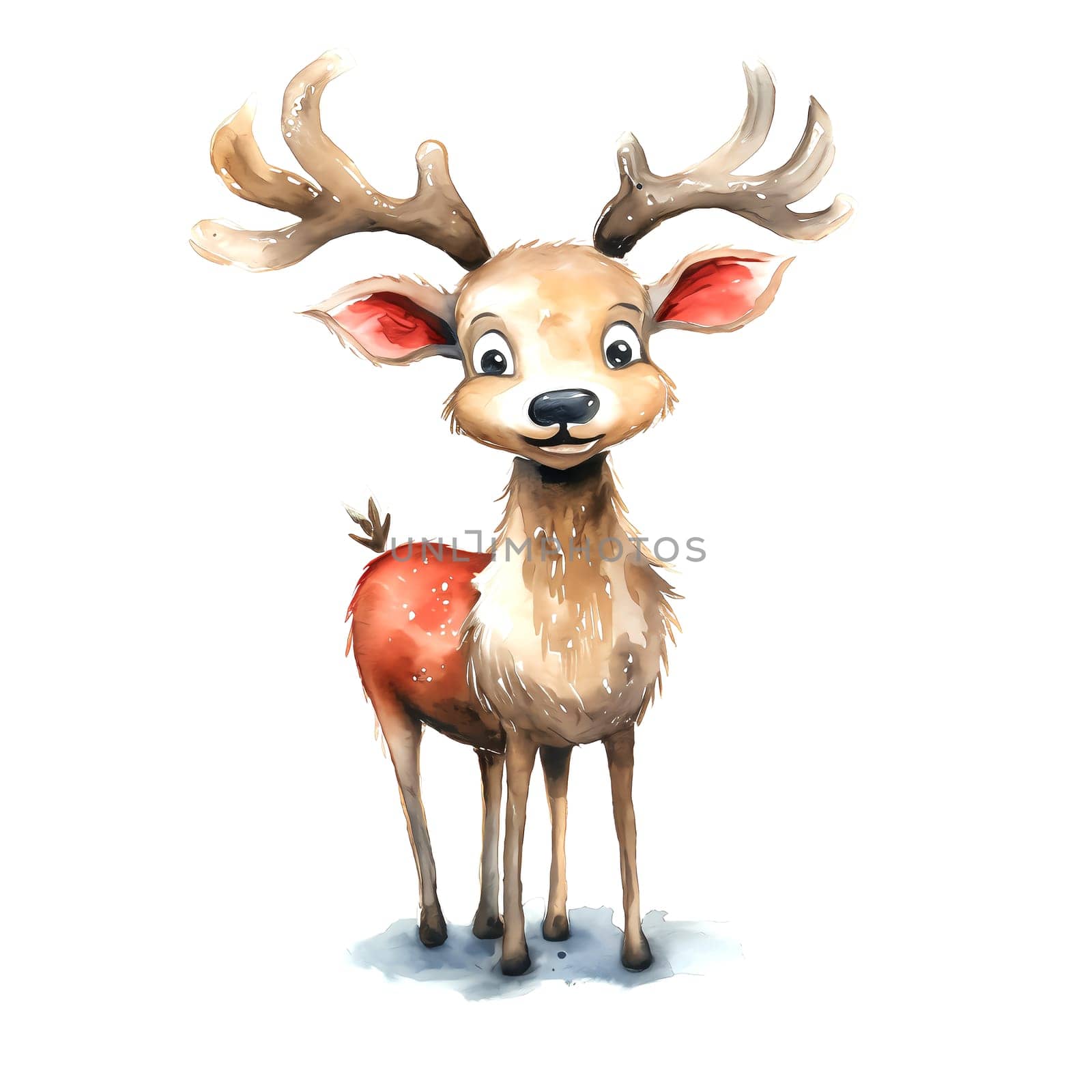 Watercolor Christmas Deer. Clipart is a great choice for creating cards, invitations, party supplies and decorations. AI generated.