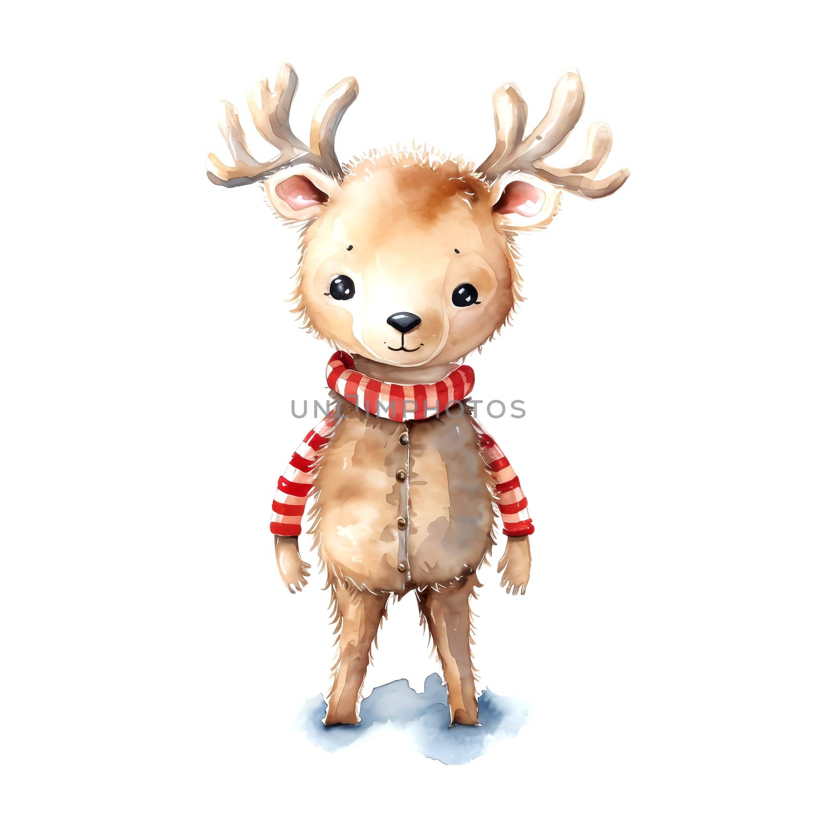 Watercolor Christmas Deer. Clipart is a great choice for creating cards, invitations, party supplies and decorations. AI generated.