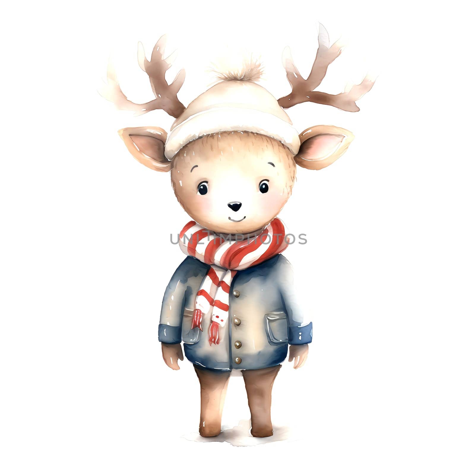 Watercolor Christmas Deer. Clipart. AI generated. by AndreyKENO