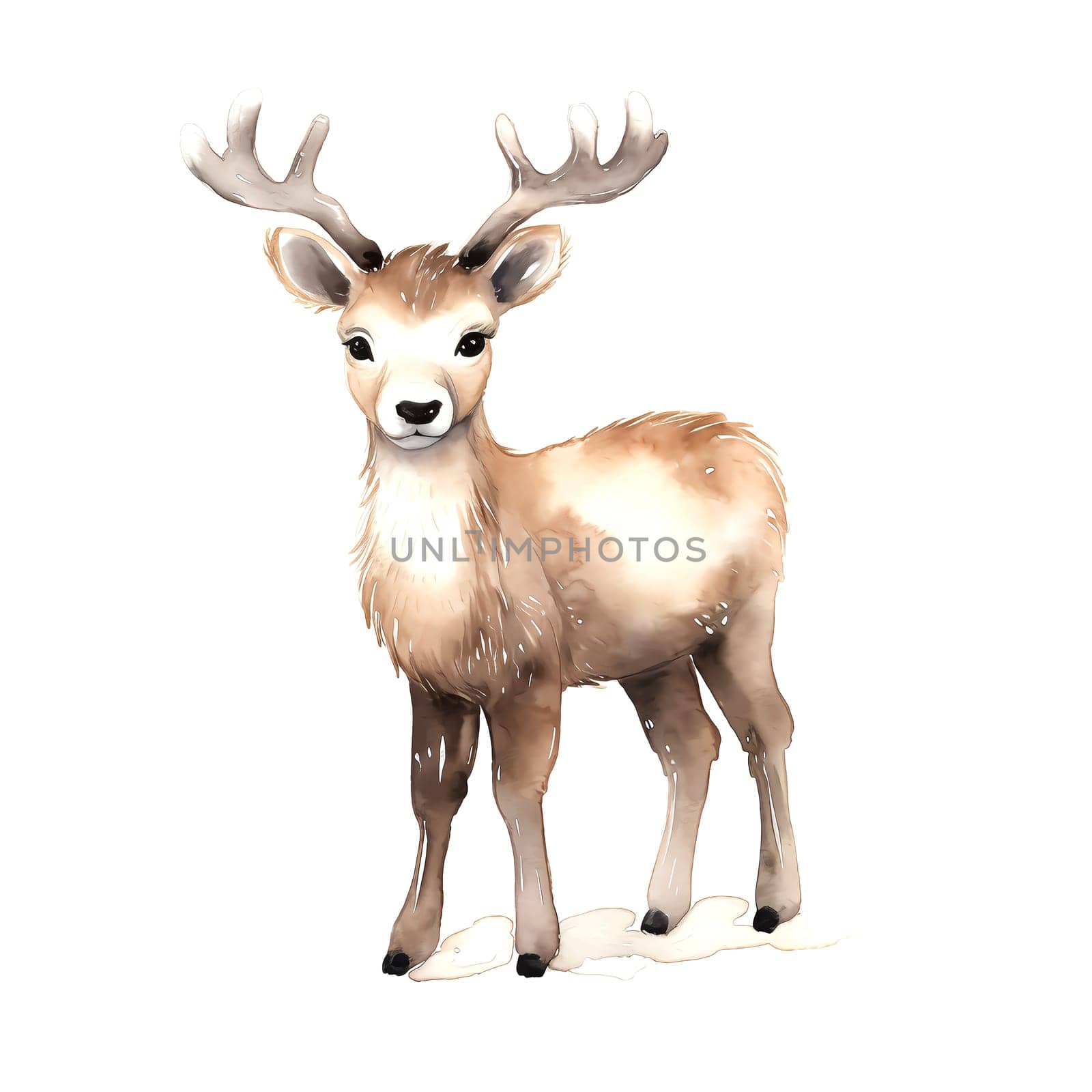 Watercolor Christmas Deer. Clipart. AI generated. by AndreyKENO