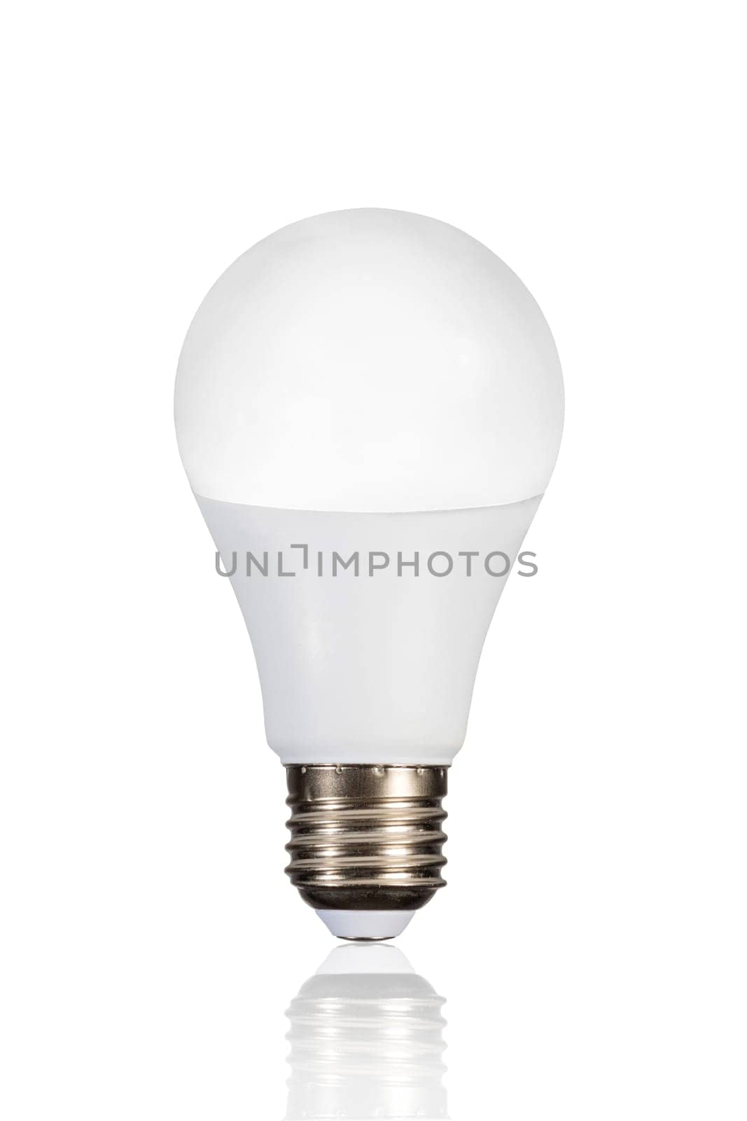 LED lamp with reflection isolated on white. Energy saving concept.