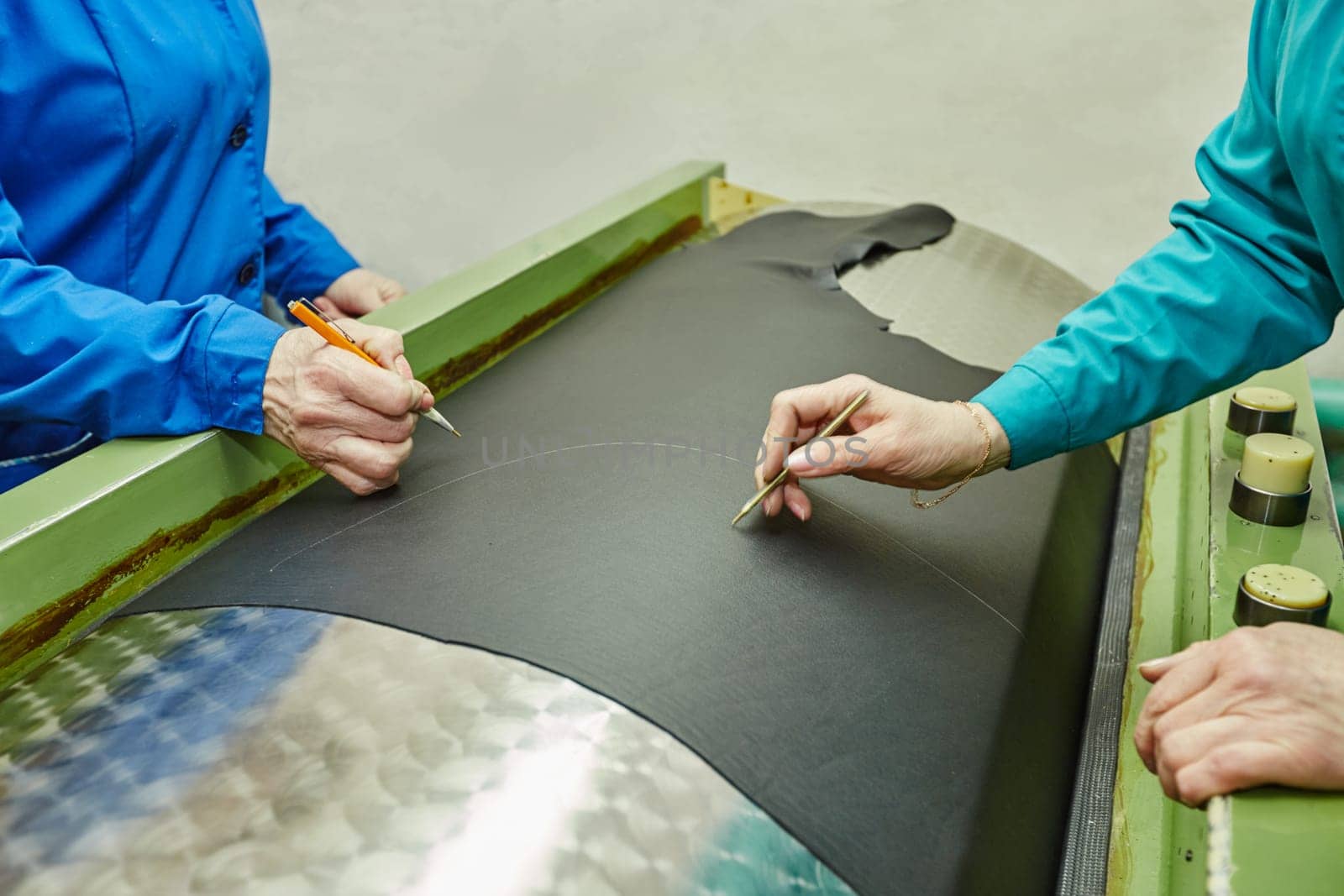 Quality control in production of shoes, close-up