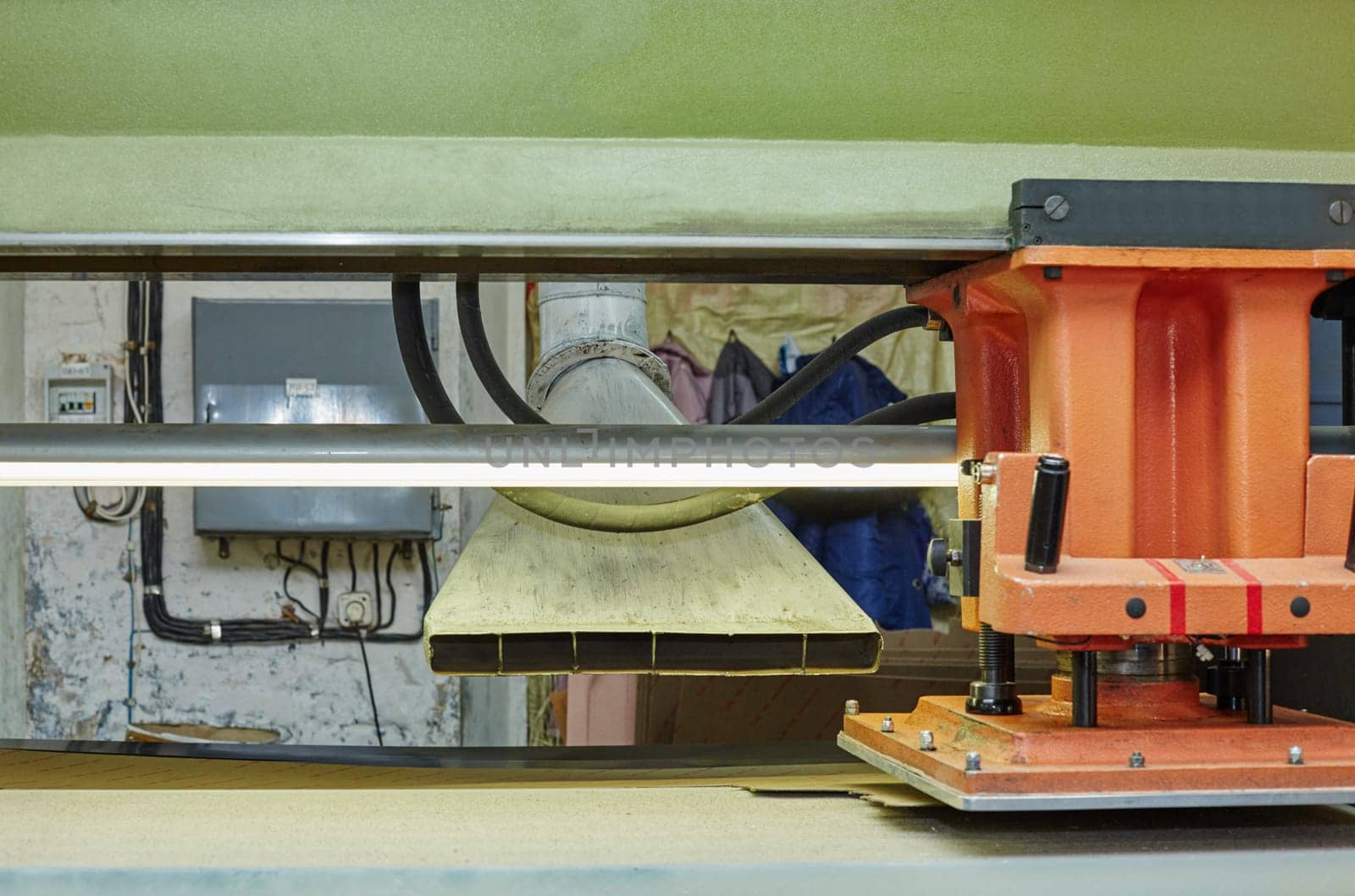 Footwear production. Image of semiautomatic press for manufacturing insoles