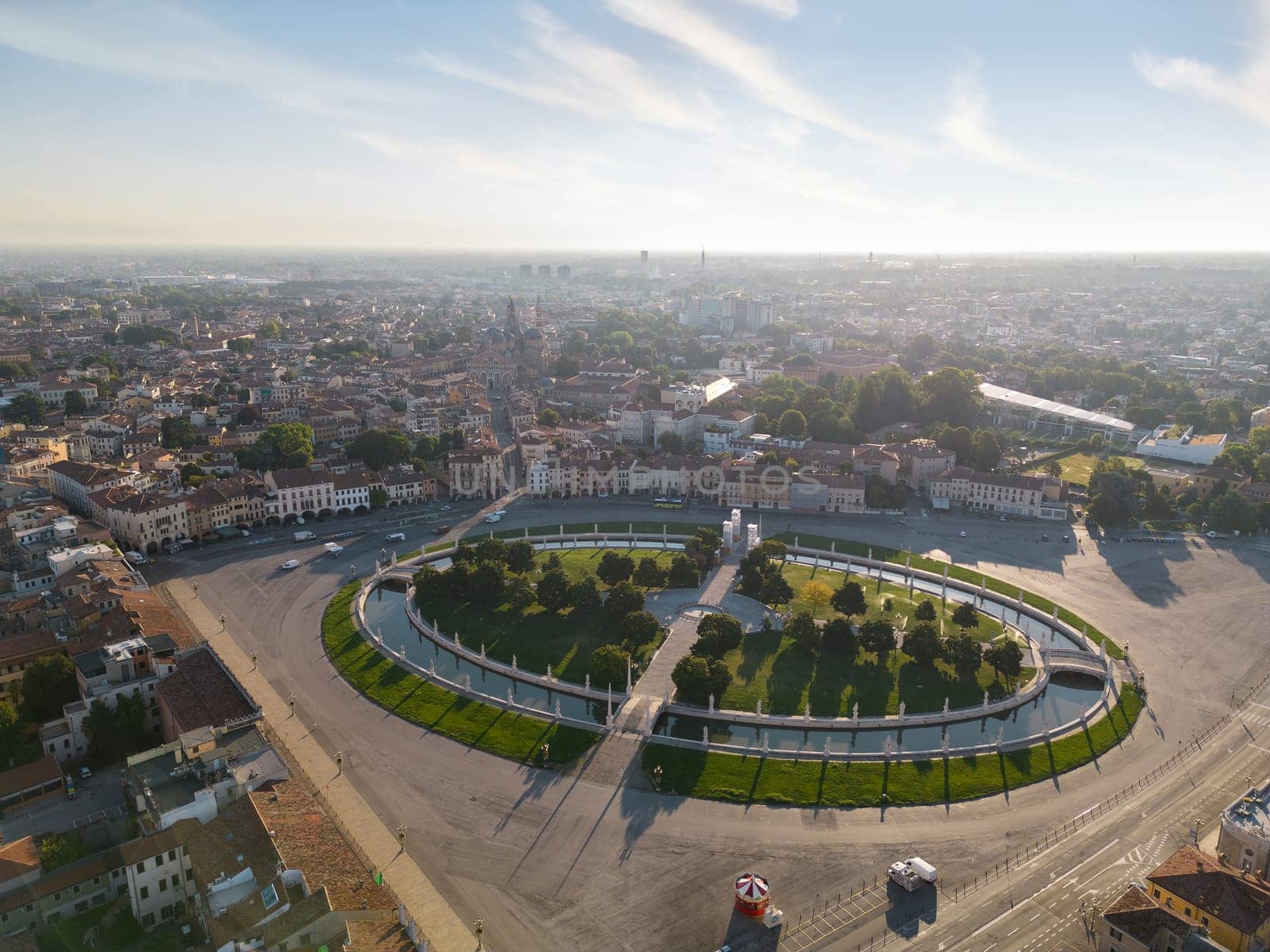 Padua, Veneto, Italy. Prato della Valle. Aerial shot with drone of the historic center of Padua.