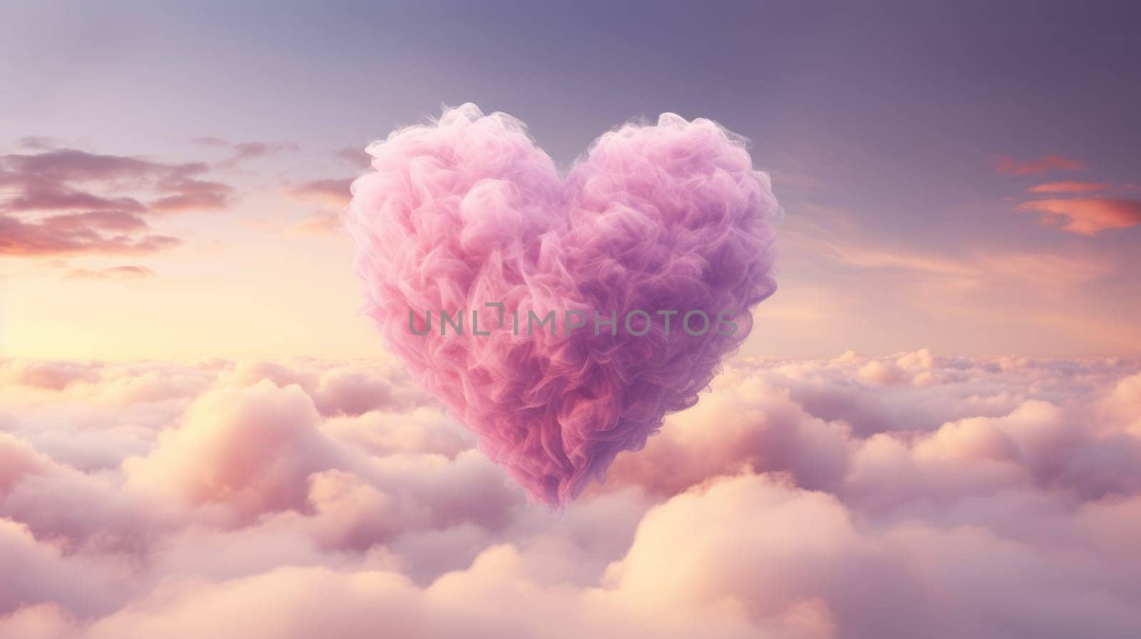 Beautiful clouds in heart shape on pink sky. Love and valentine concept. by natali_brill