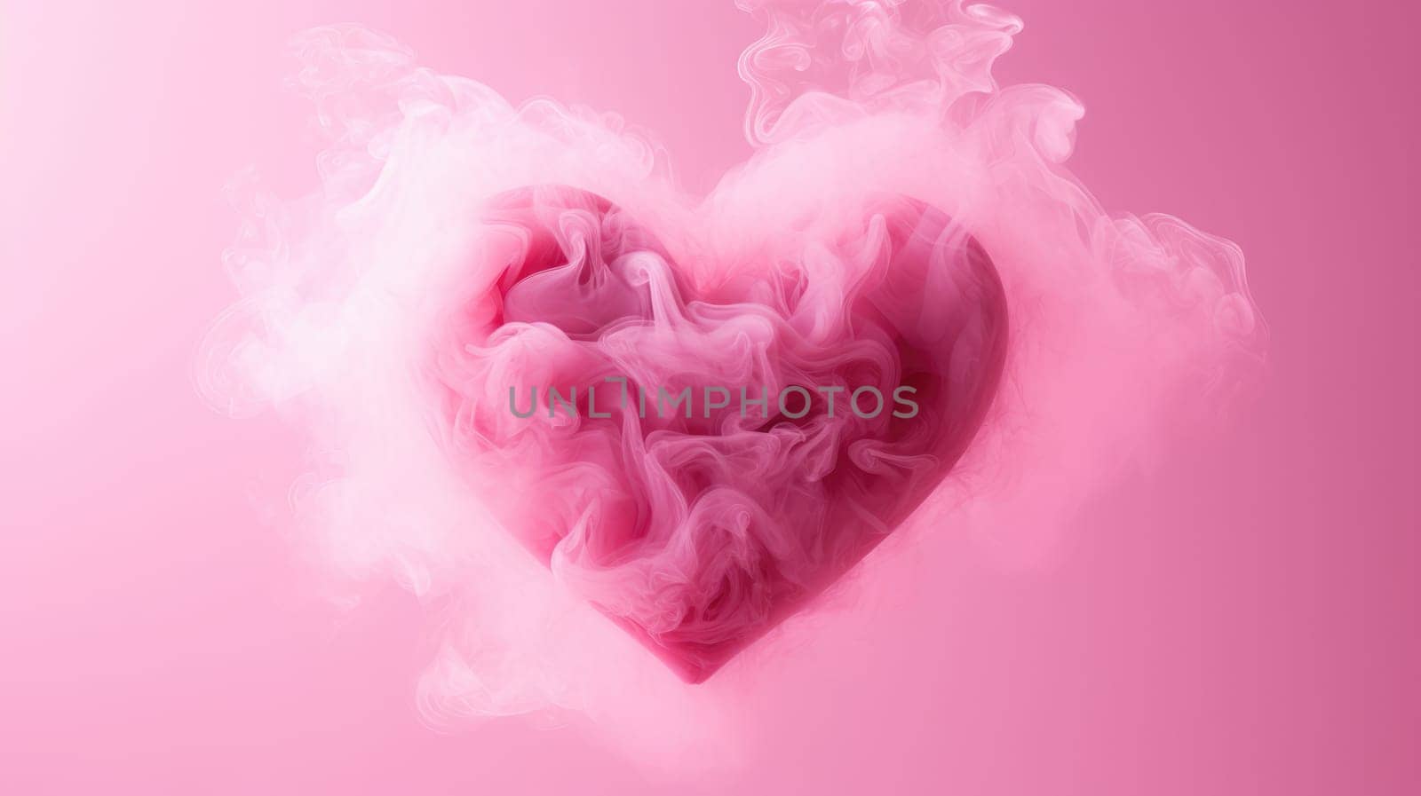 Pink heart made of light smoke on a pink background. Love and valentine concept by natali_brill