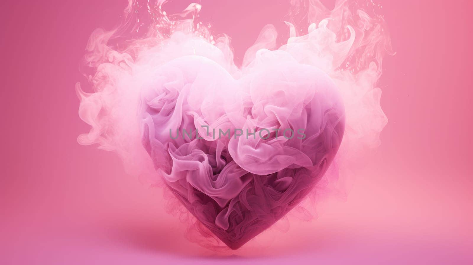 Pink heart made of light smoke on a pink background. Love and valentine concept. AI