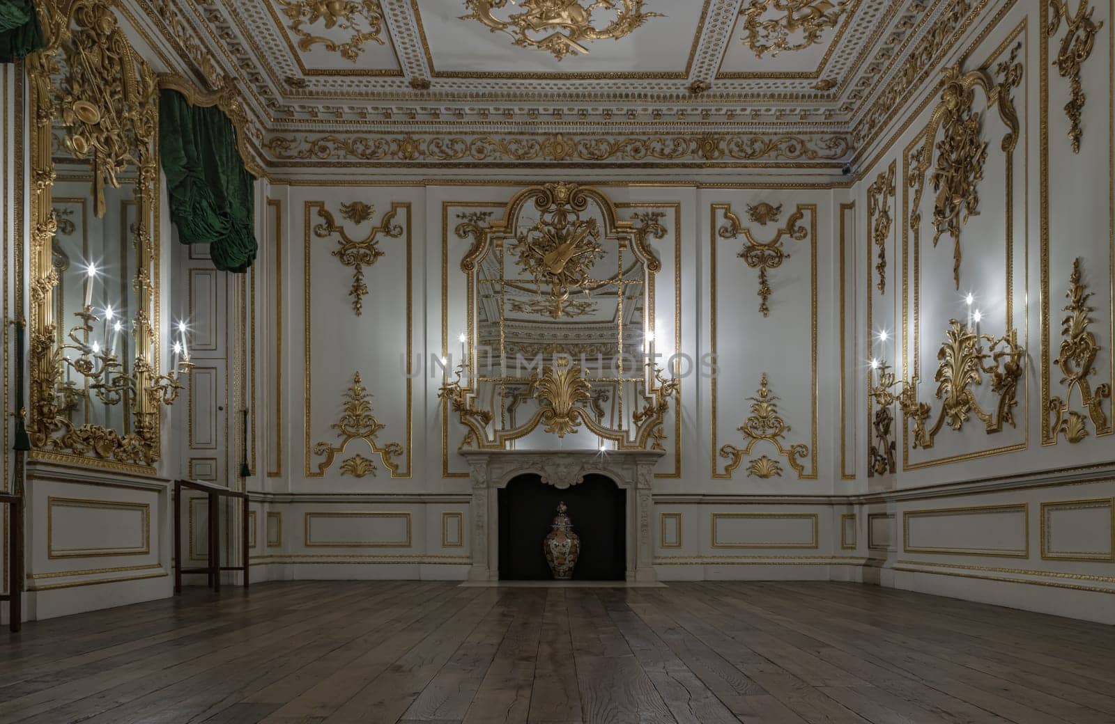 London, UK - Nov 27, 2023 - Interior architecture design of The Norfolk House Music Room at The Victoria and Albert Museum. Space for text, Selective focus.
