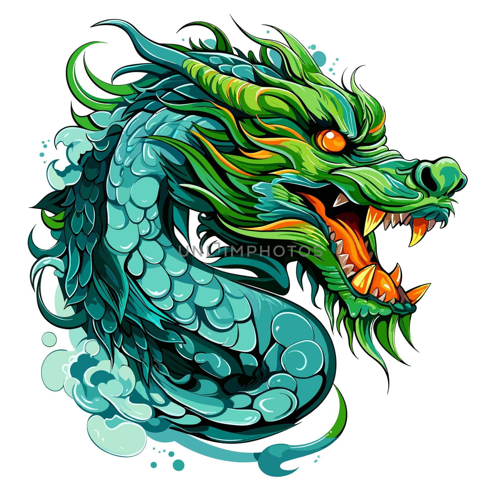 Green wooden Chinese dragon Symbol of 2024 in vector art style. Template for t-shirt, sticker, poster, etc.