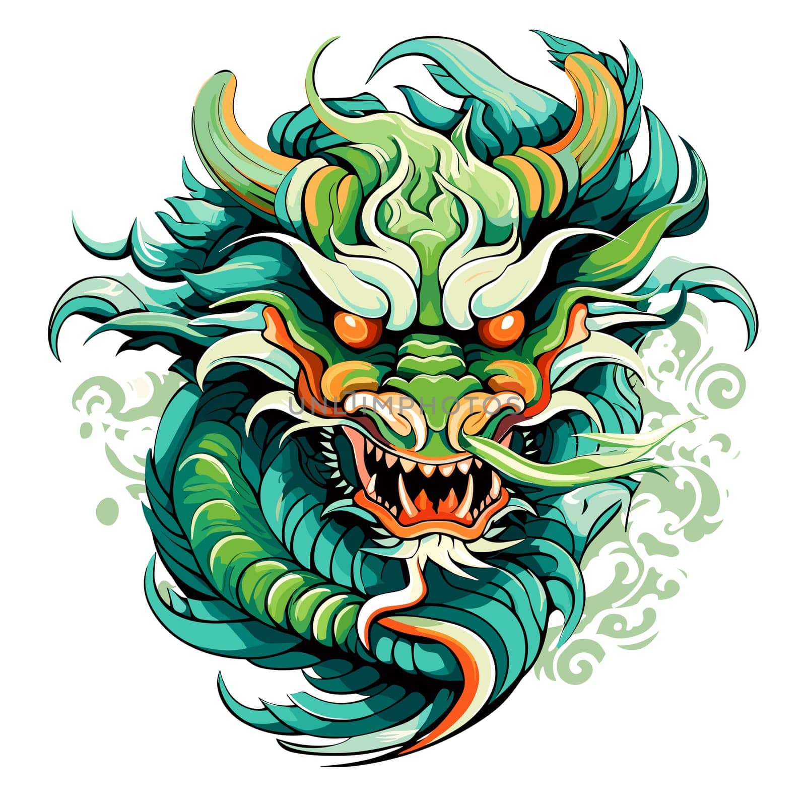Green wooden Chinese dragon Symbol of 2024 in vector art style. Template for t-shirt, sticker, poster, etc.