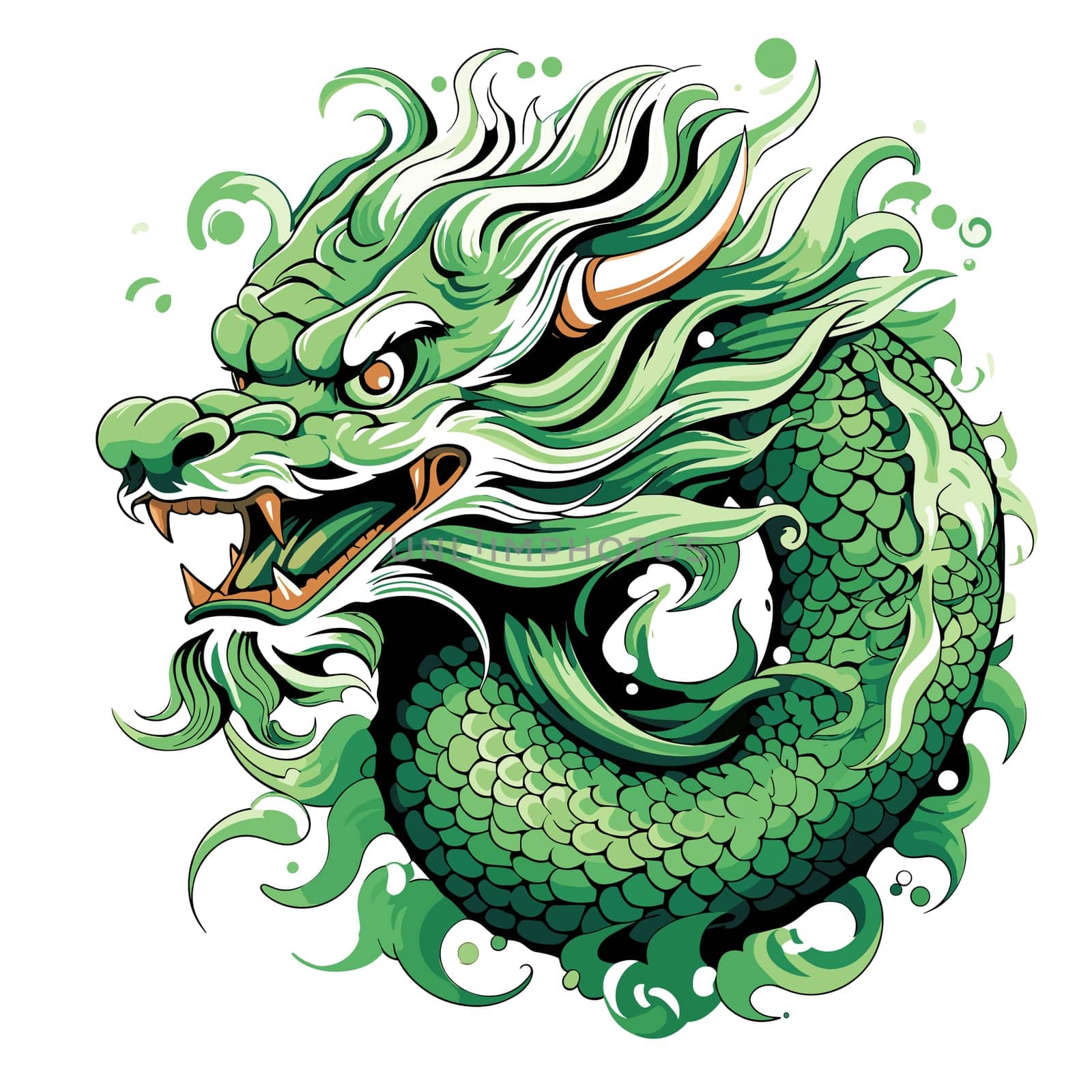 Green wooden Chinese dragon Symbol of 2024 in vector art style. Template for t-shirt, sticker, poster, etc.
