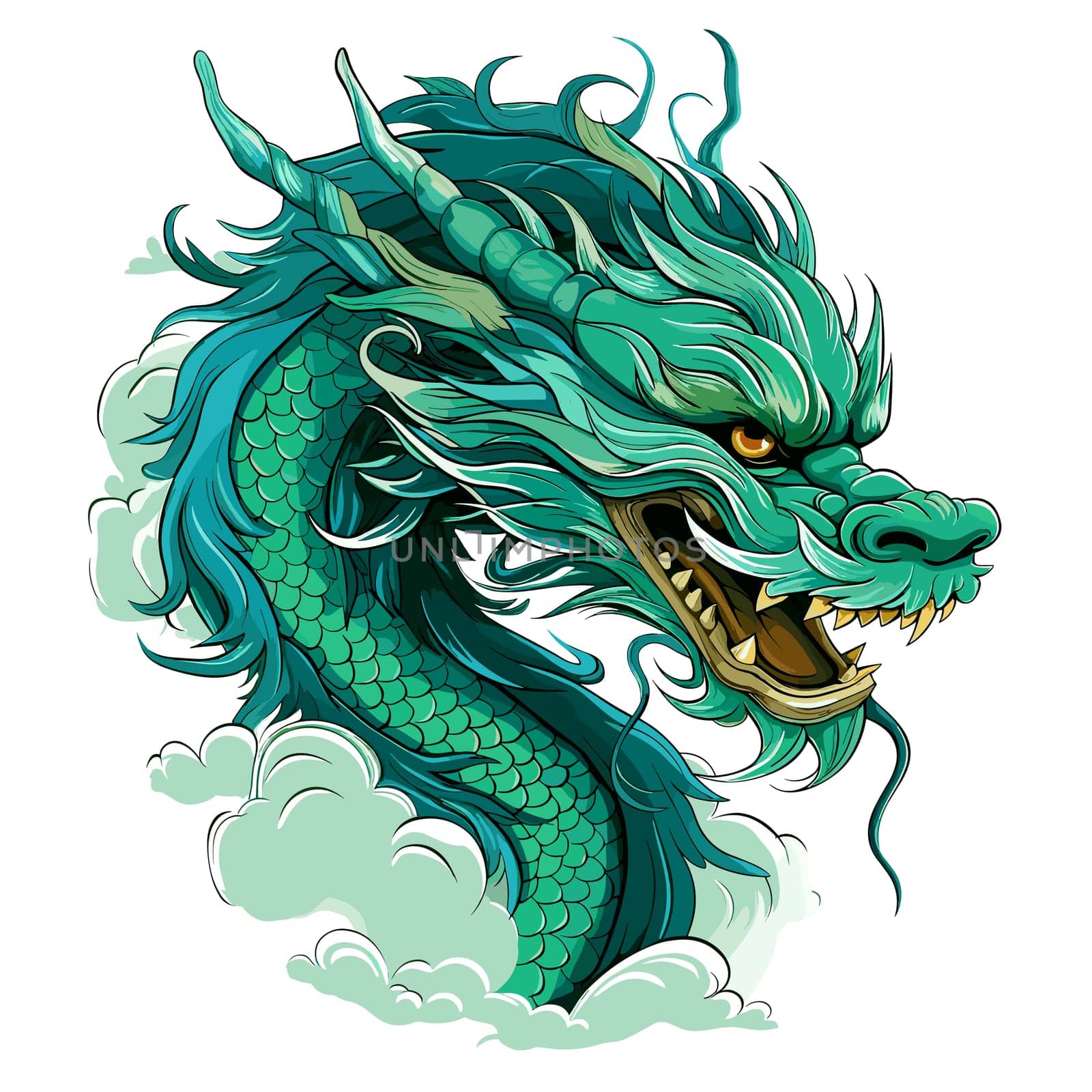 Green wooden Chinese dragon Symbol of 2024 in vector art style. Template for t-shirt, sticker, poster, etc.
