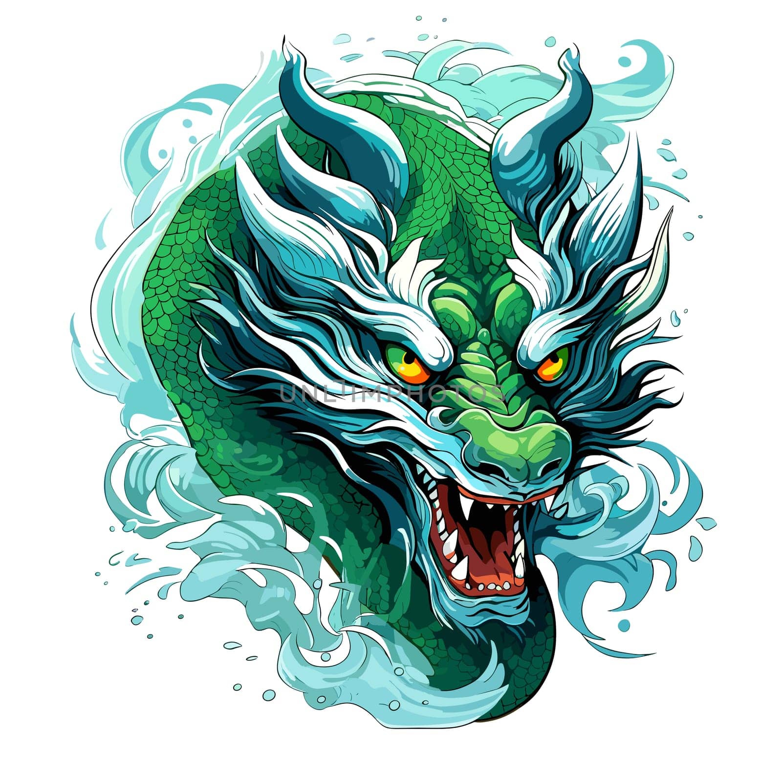 Green wooden Chinese dragon Symbol of 2024 in vector art style. Template for t-shirt, sticker, poster, etc.