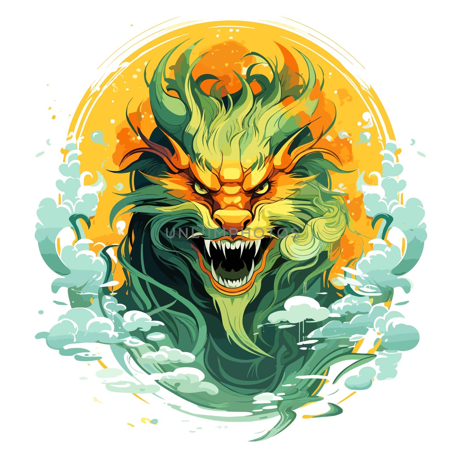 Green wooden Chinese dragon Symbol of 2024 in vector art style. Template for t-shirt, sticker, poster, etc.