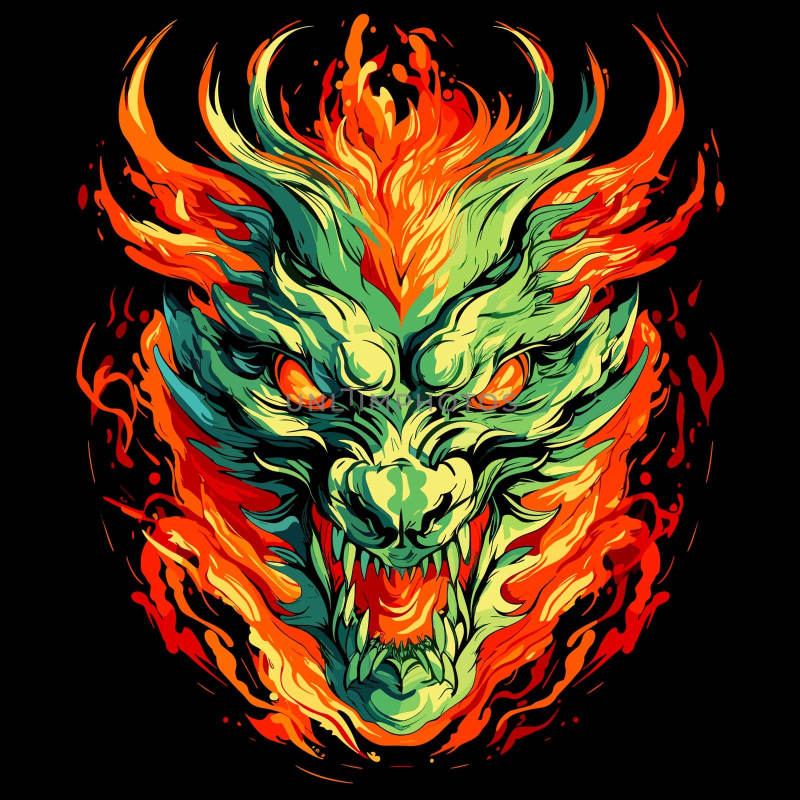 Green wooden Chinese dragon Symbol of 2024 in vector art style. Template for t-shirt, sticker, poster, etc.