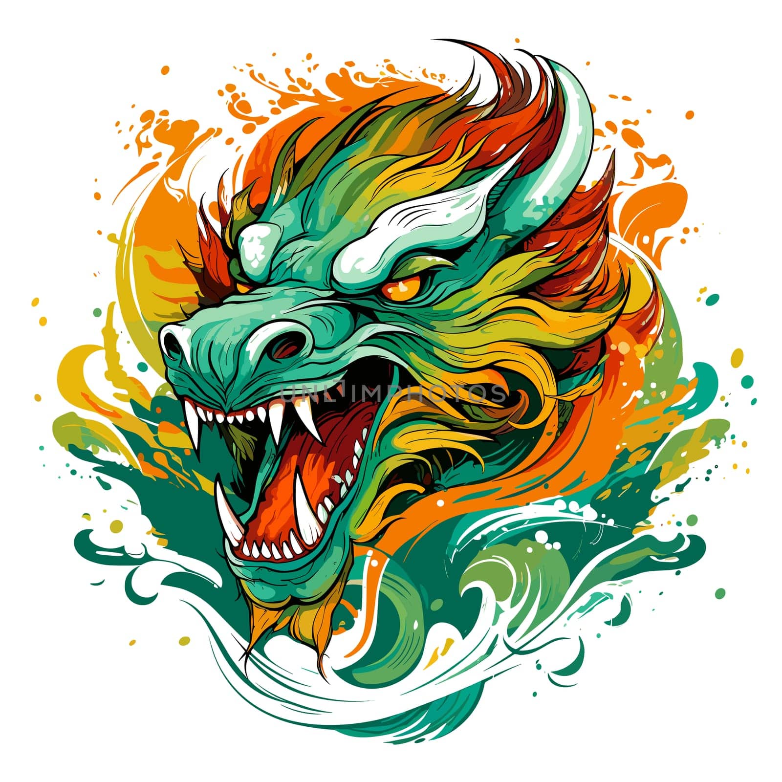 Green wooden Chinese dragon Symbol of 2024 in vector art style. Template for t-shirt, sticker, poster, etc.