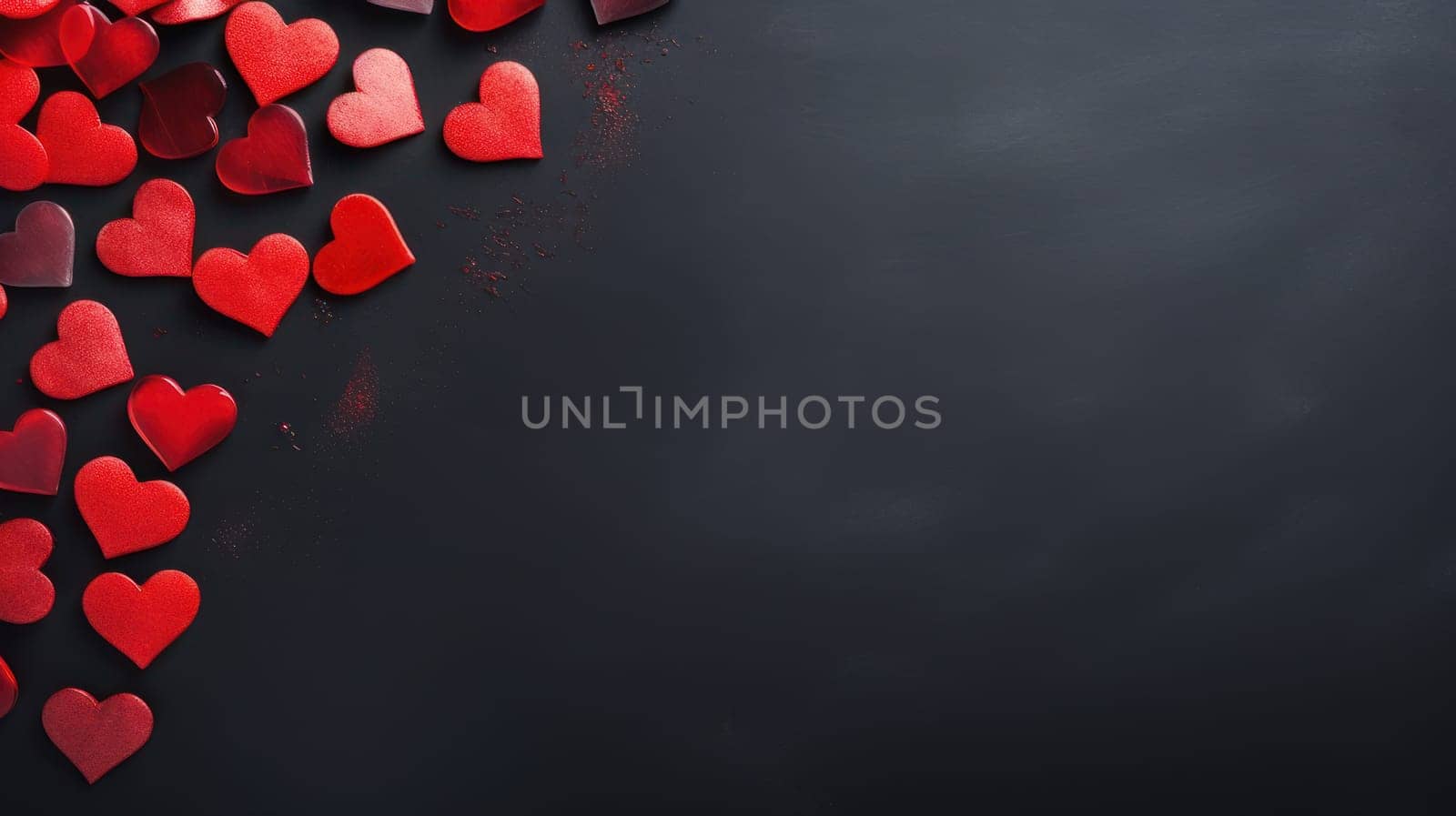 Red hearts on dark background, banner, holiday. by Alla_Yurtayeva