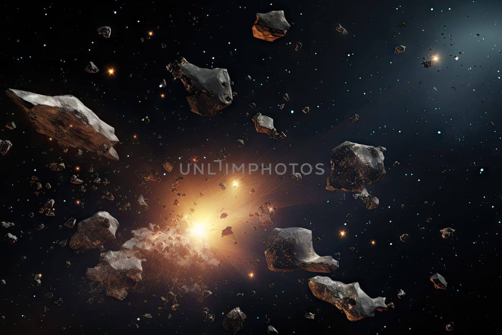 abstract asteroid and bright stars forming the background of the vast universe.by Generative AI..