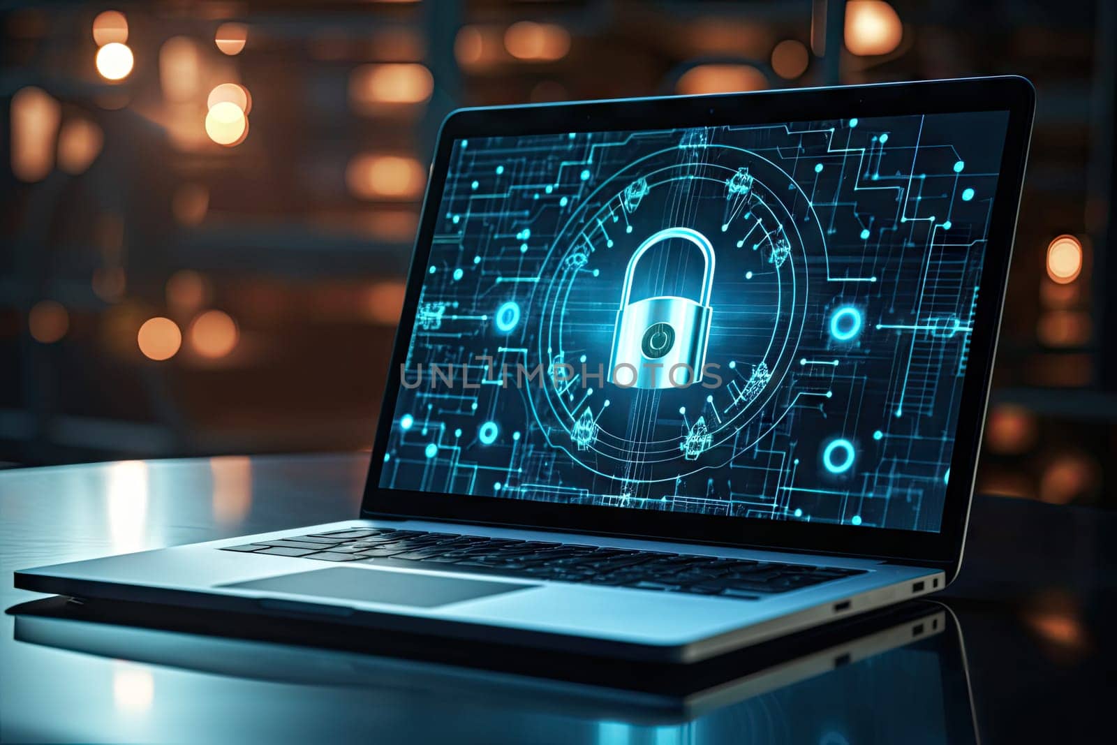 cyber security and data protection laptop internet network Protect business data and financial transactions from cyber attacks. Security encryption of users' personal data.by Generative AI..