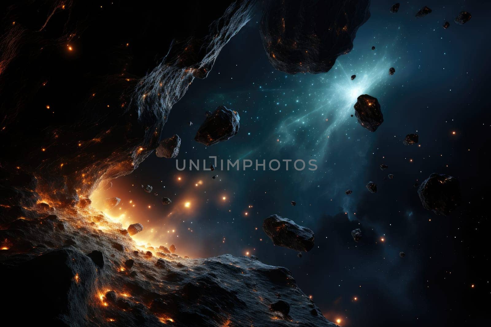 abstract asteroid and bright stars forming the background of the vast universe.by Generative AI..