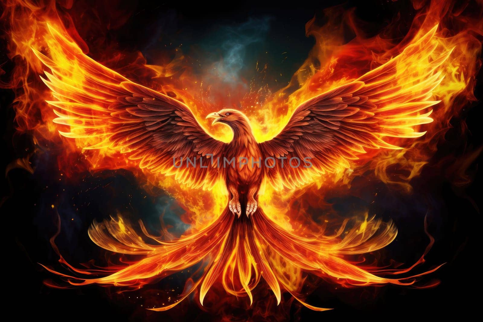 Phoenix is flying burning with fire. Birds. Mythical creatures.by Generative AI.