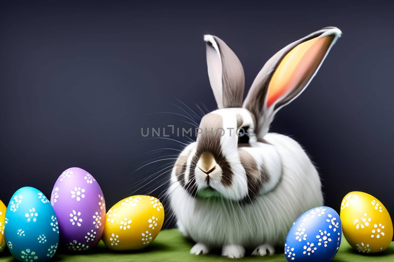 easter bunny with painted eggs by compuinfoto