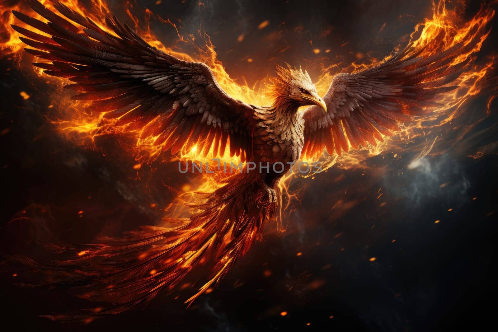 Phoenix is flying burning with fire. Birds. Mythical creatures.by Generative AI.