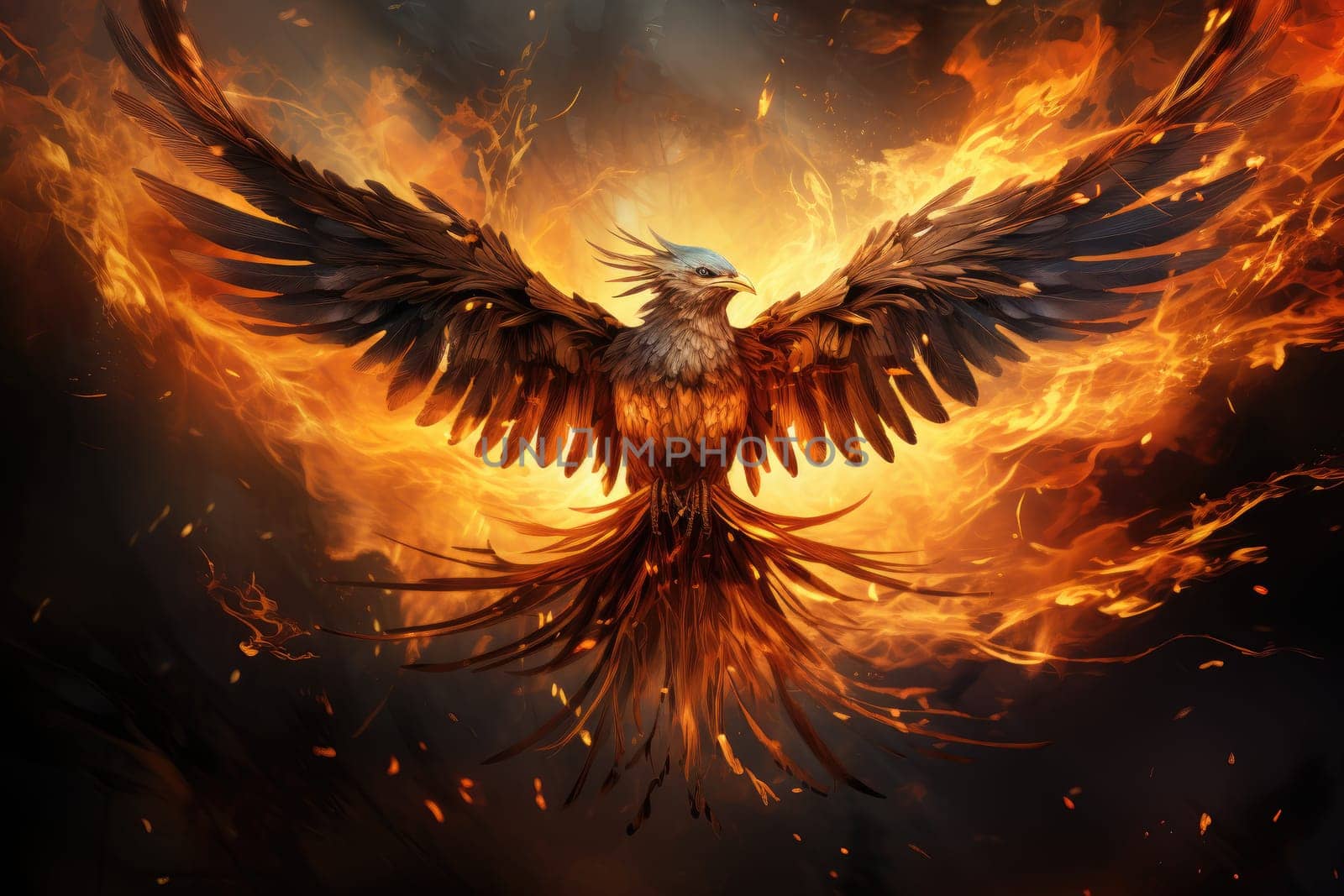 Phoenix is flying burning with fire. Birds. Mythical creatures.by Generative AI.