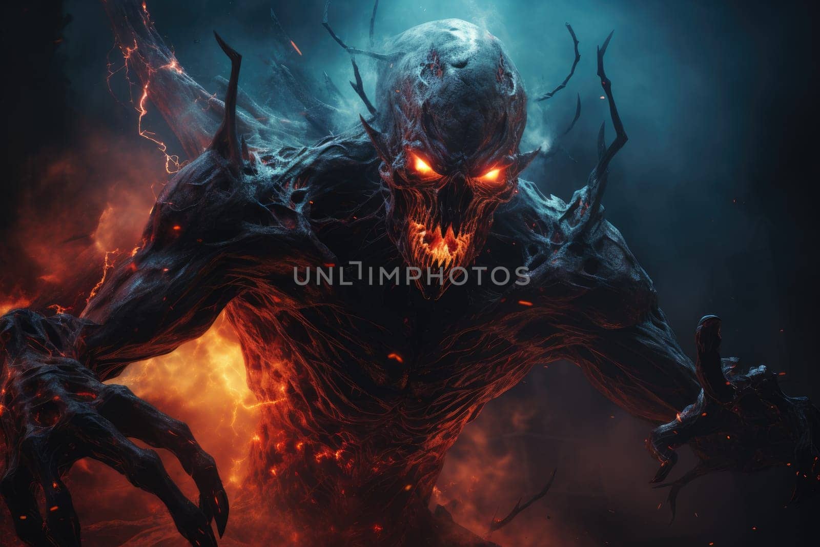 Menacing Alien Monster in Action Pose with Dramatic Dark Background.by Generative AI..