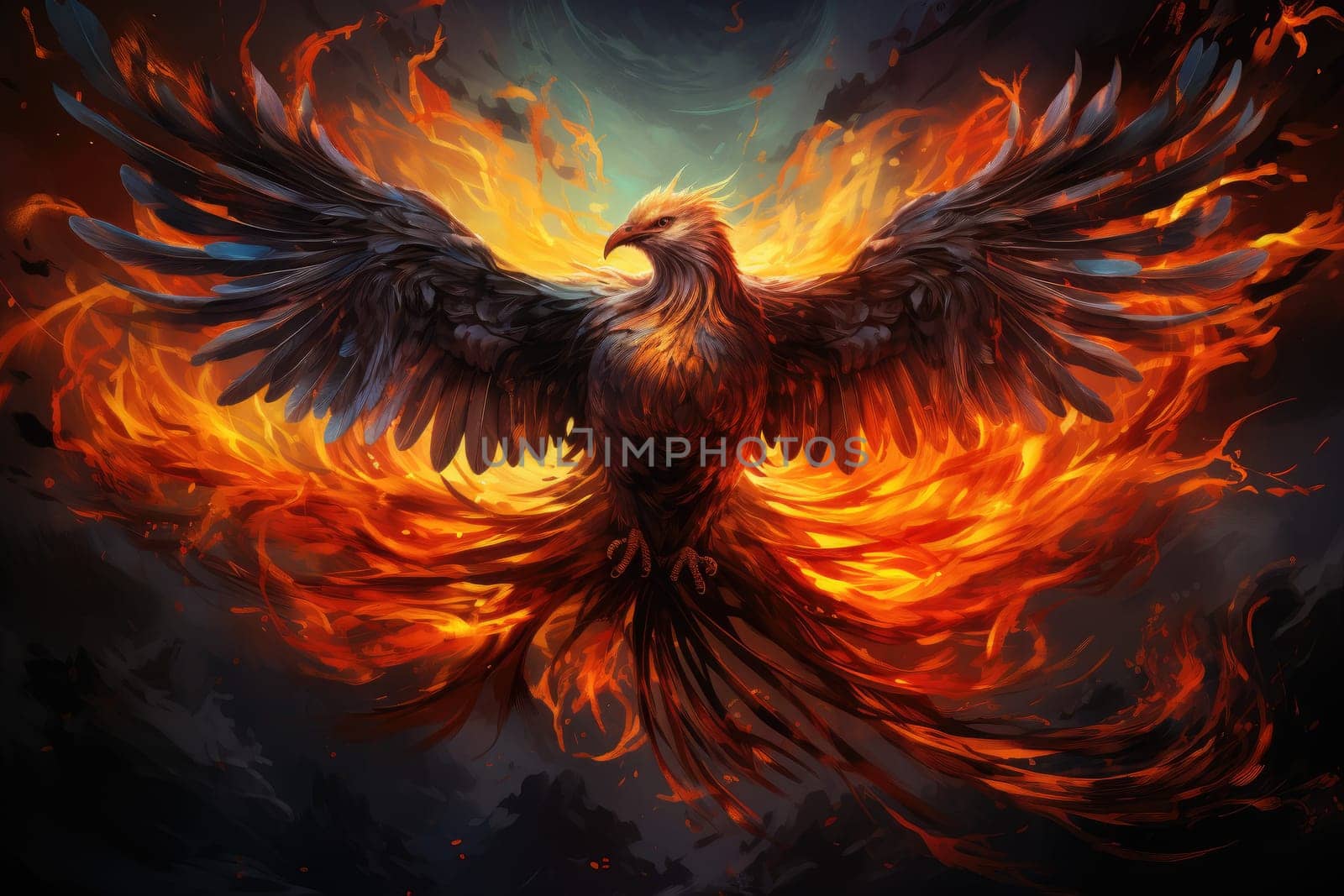 Phoenix is flying burning with fire. Birds. Mythical creatures.by Generative AI.