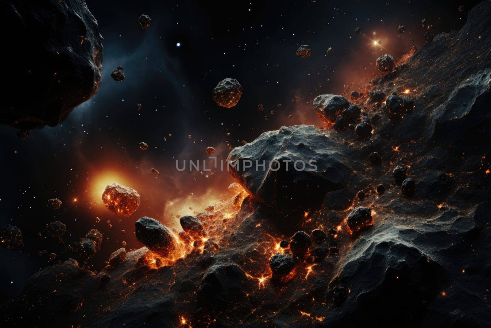 abstract asteroid and bright stars forming the background of the vast universe.by Generative AI..