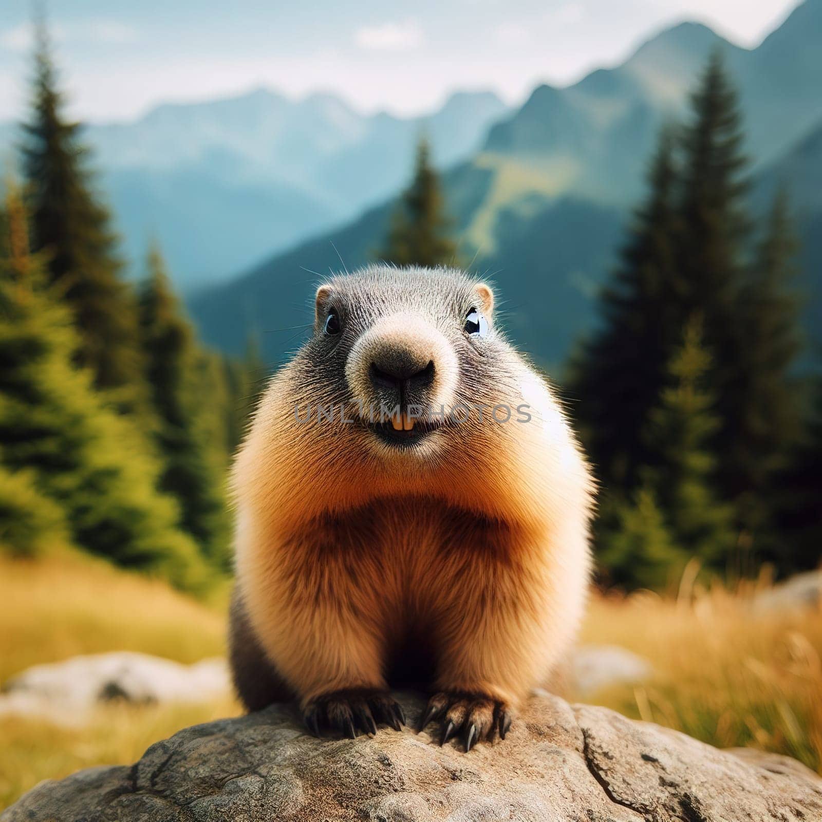 Illustration on the theme of Groundhog Day. Generative AI by gordiza