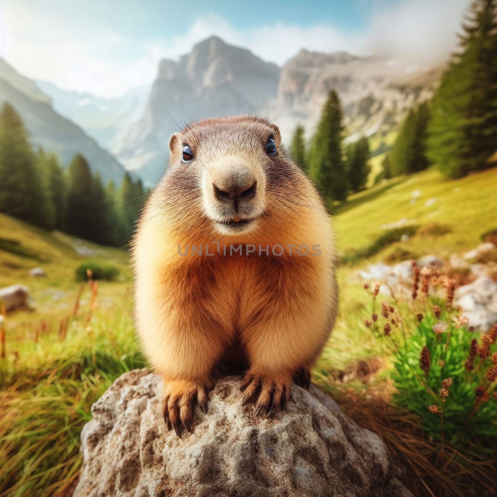 Illustration on the theme of Groundhog Day. Generative AI by gordiza