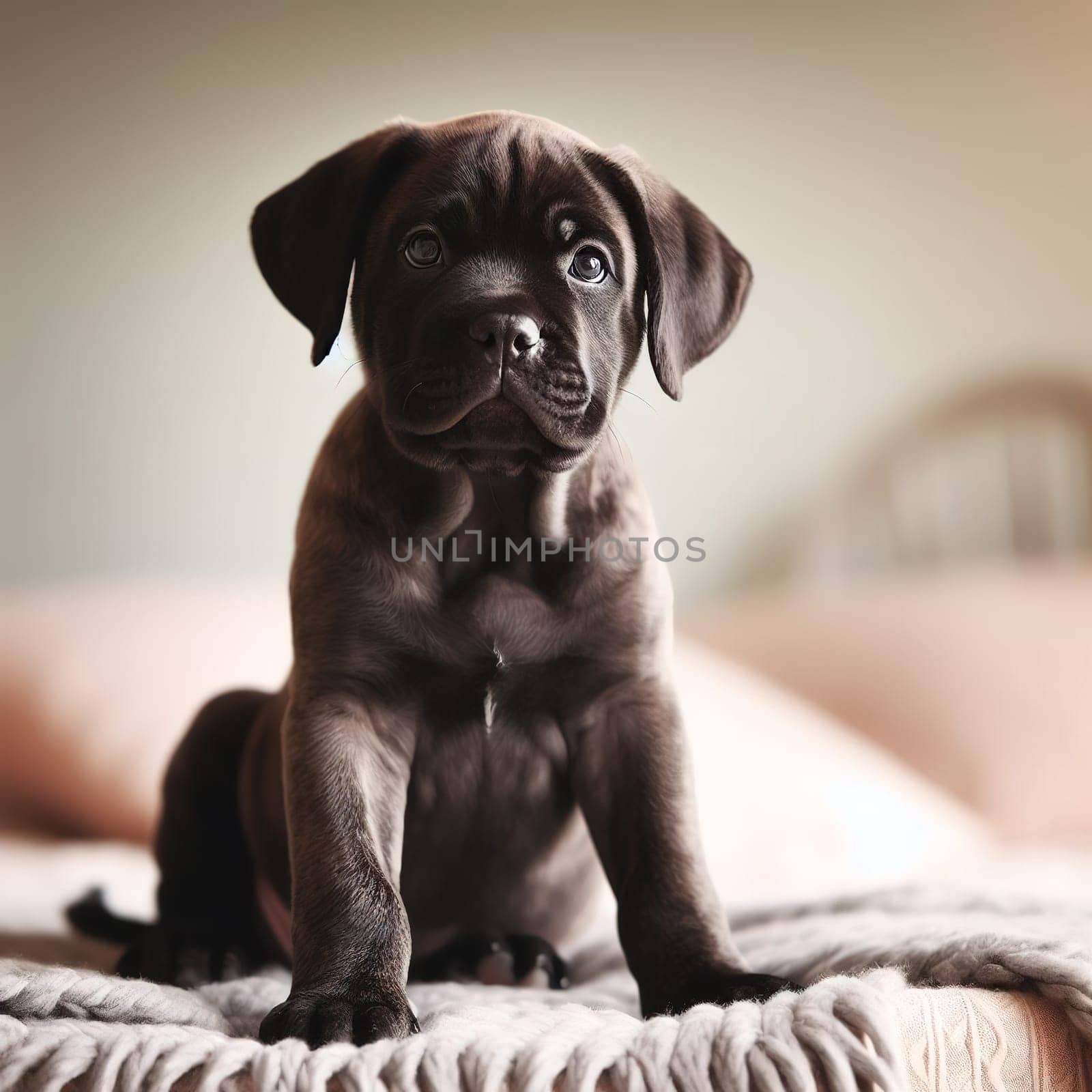 Illustration on the theme of a cute puppy dog. Generative AI. High quality illustration