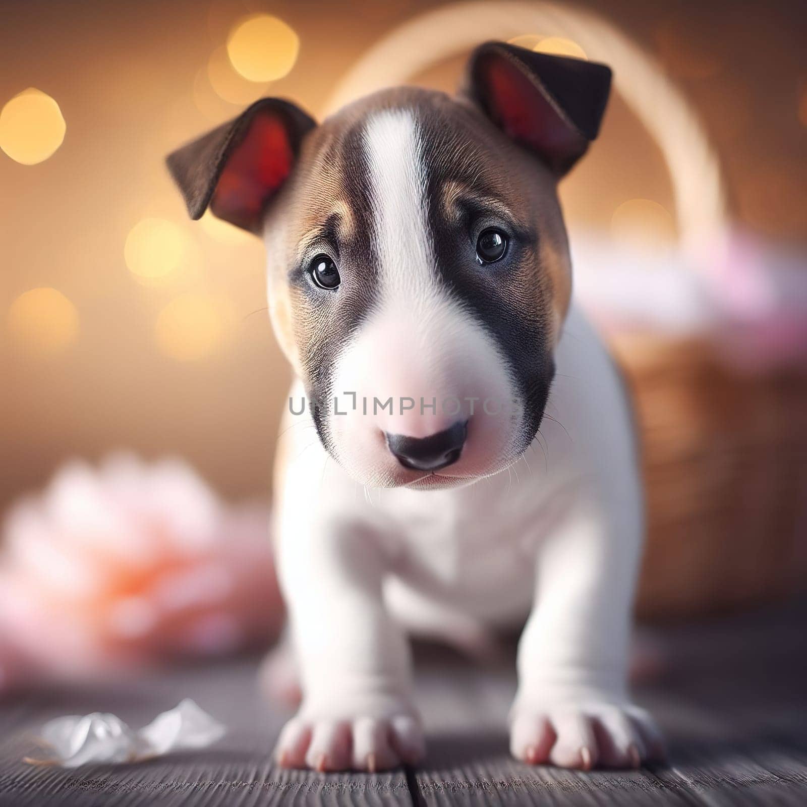 Illustration on the theme of a cute puppy dog. Generative AI. High quality illustration