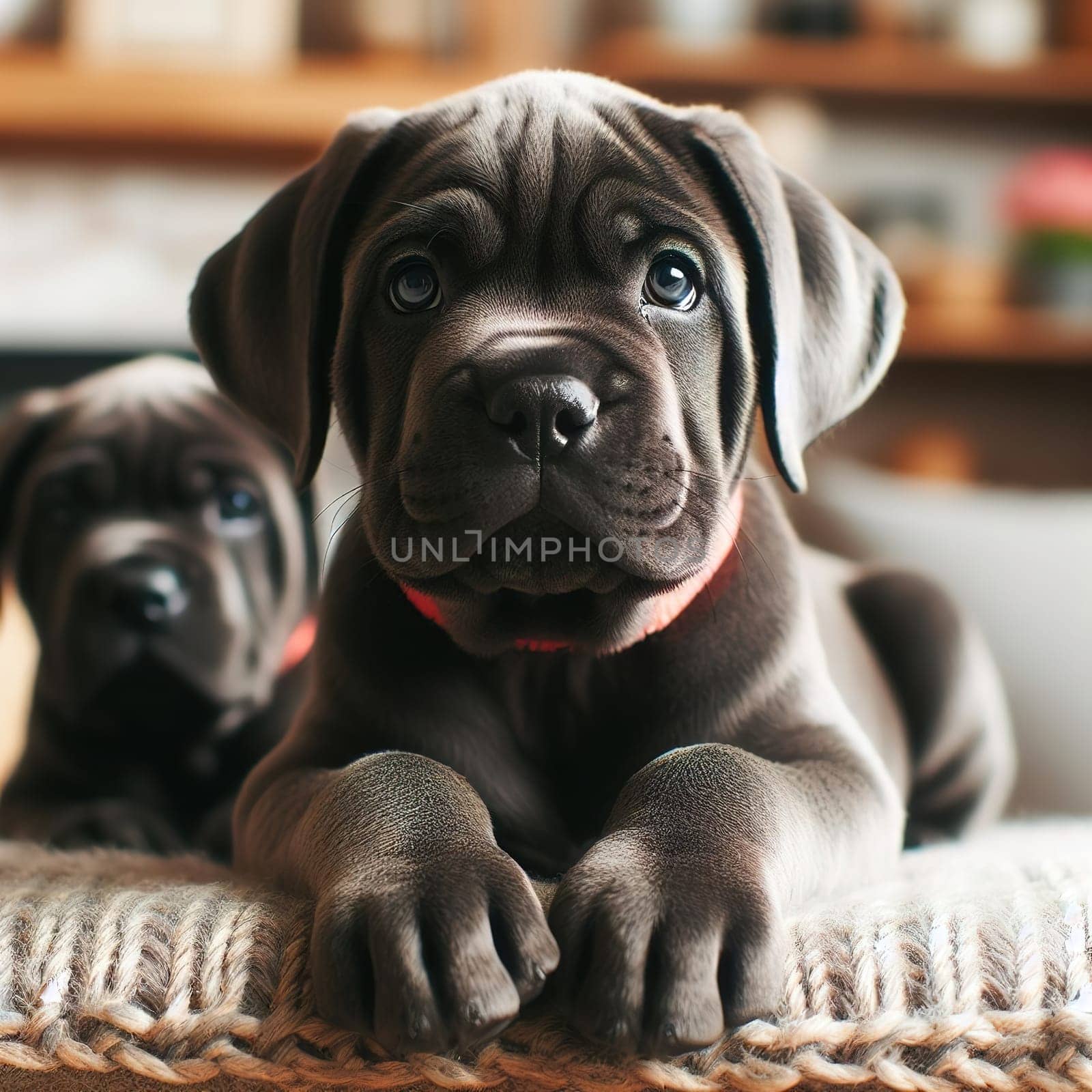 Illustration on the theme of a cute puppy dog. Generative AI. High quality illustration