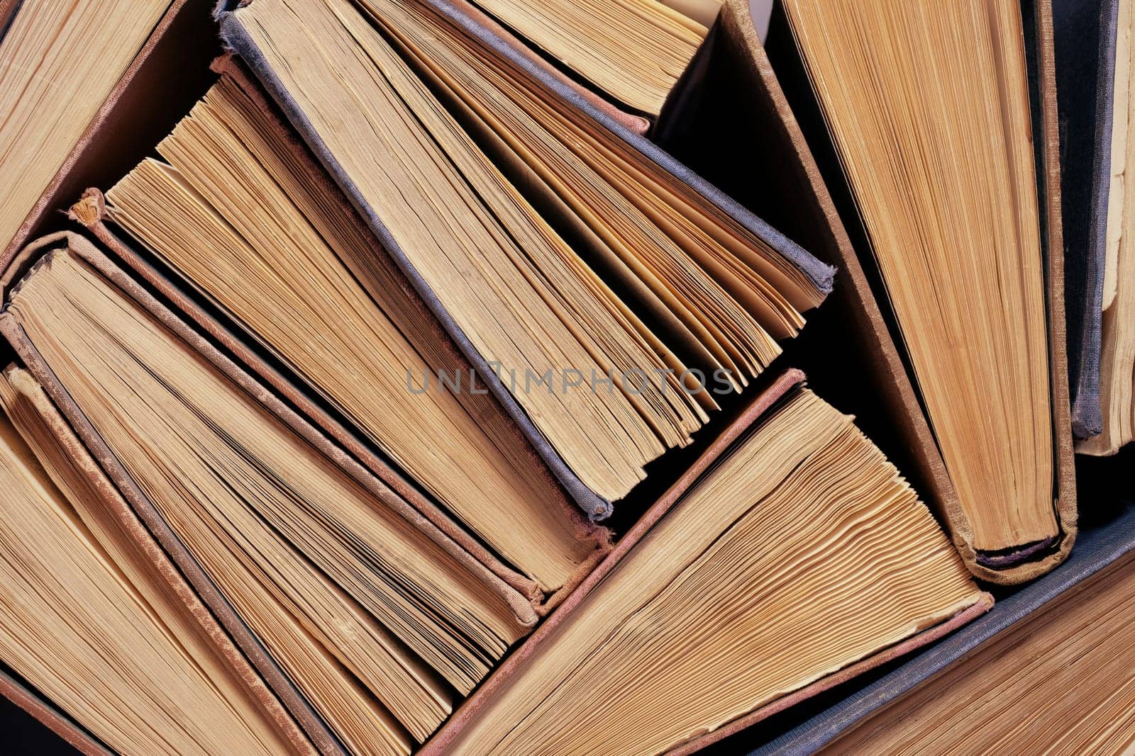 Old and used books, literature or textbooks. Top view. Education concept.