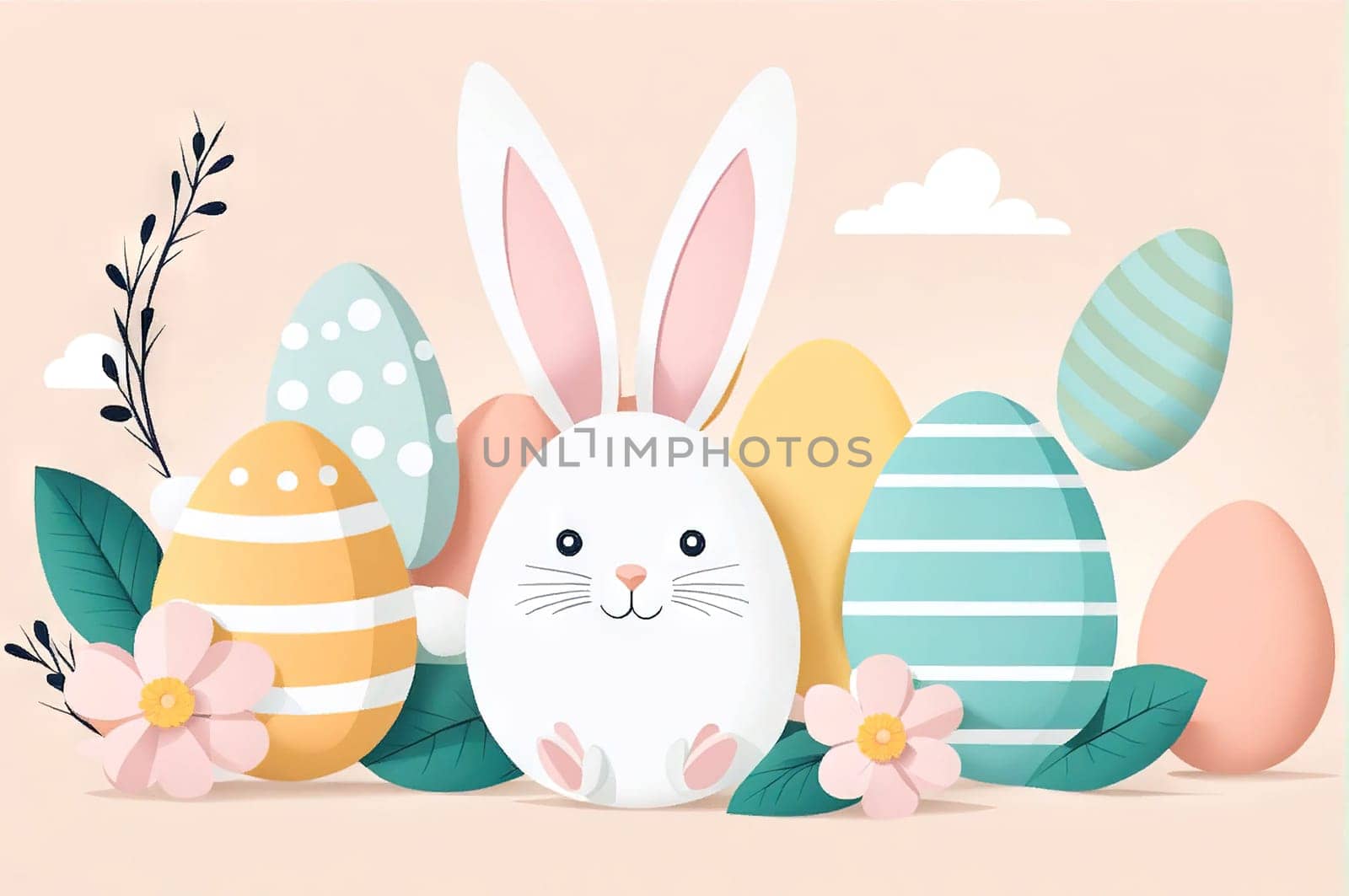 Cute funny bunny, Happy Easter theme, on color background