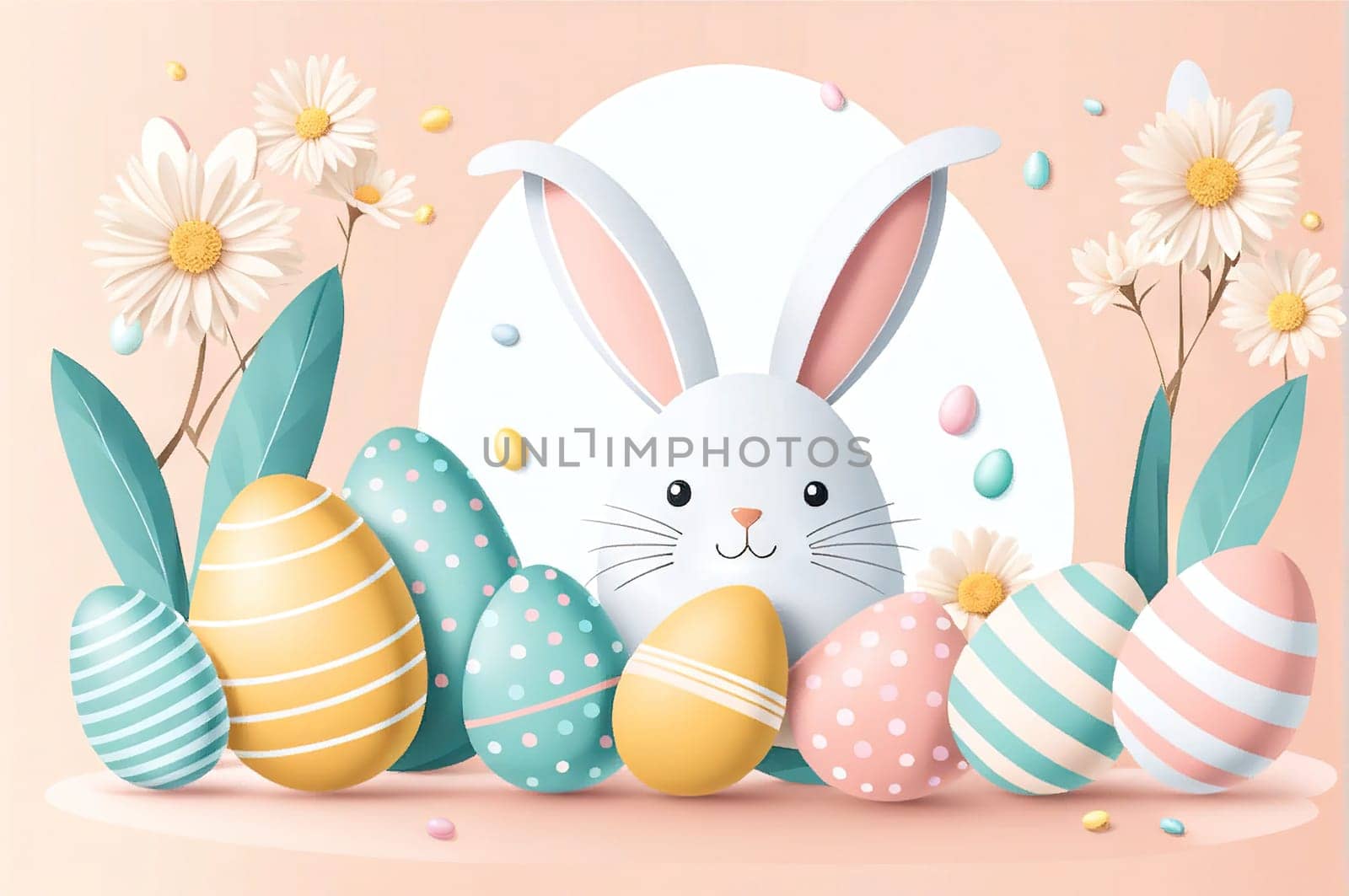 Cute funny bunny, Happy Easter theme, on color background