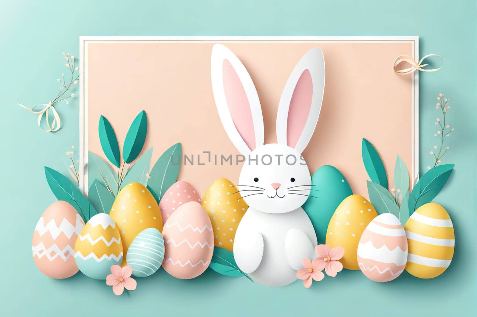 Cute funny bunny, Happy Easter theme, on color background