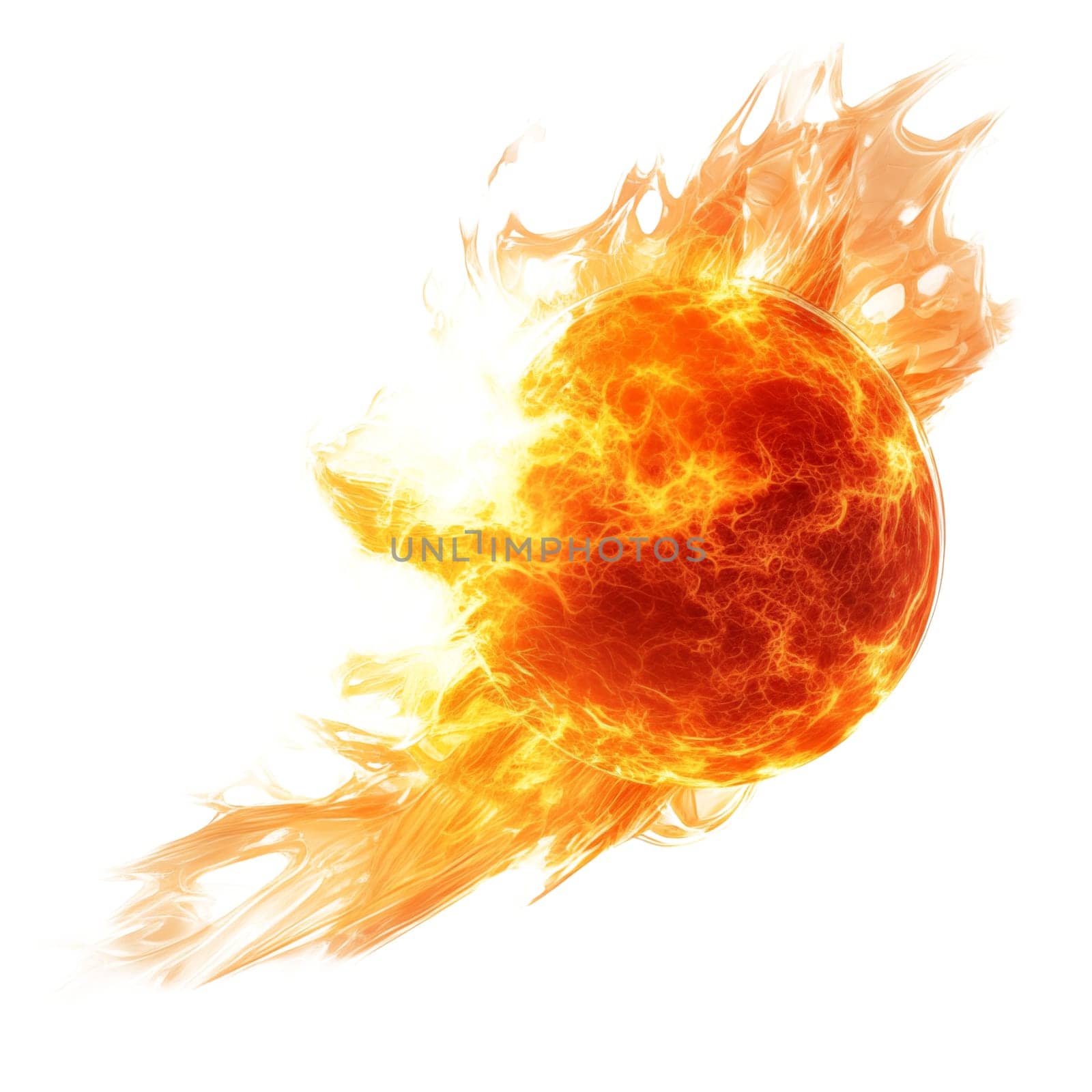 Surface of the Sun with solar flares close-up on a transparent background. Magnetic storms or solar flares isolated on white background. High quality photo