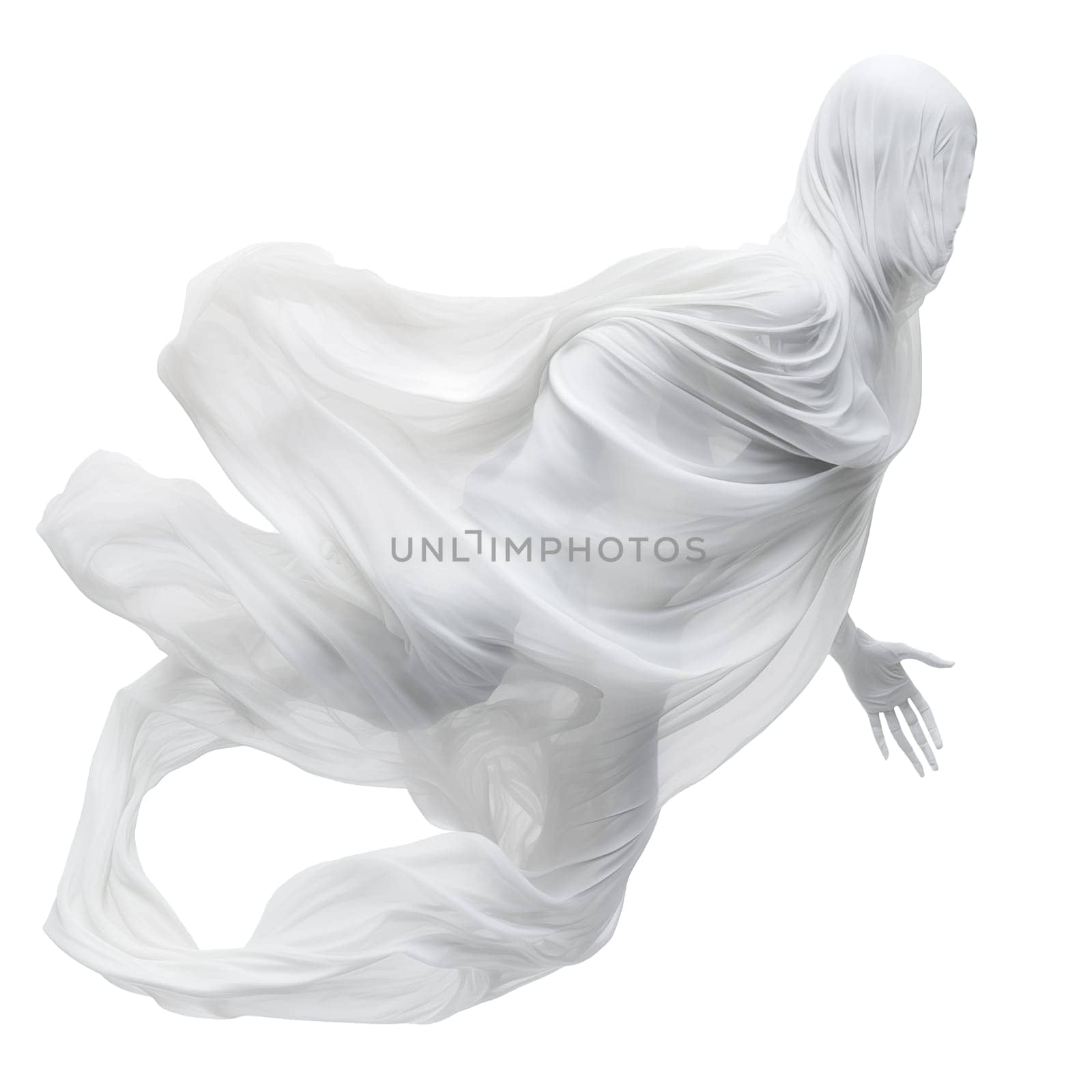 Realistic ghost isolated on a transparent background. Flying white ghost, evoking horror and fear, haunted house concept, Halloween theme on a transparent background in PNG format by SERSOL